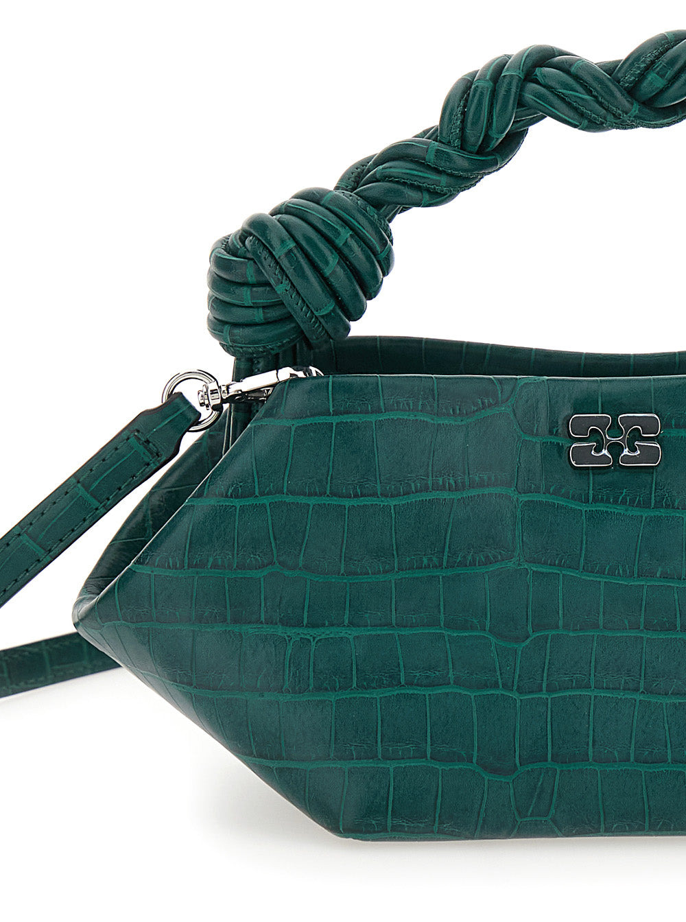 Ganni Women 'Bou' Grey Handbag With Adjustable And Removable Shoulder Strap And Embossed Croc Effect - 5