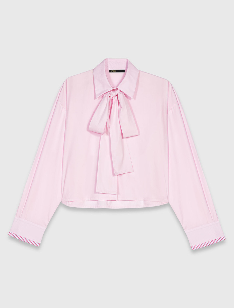 Short shirt with pussy bow 1