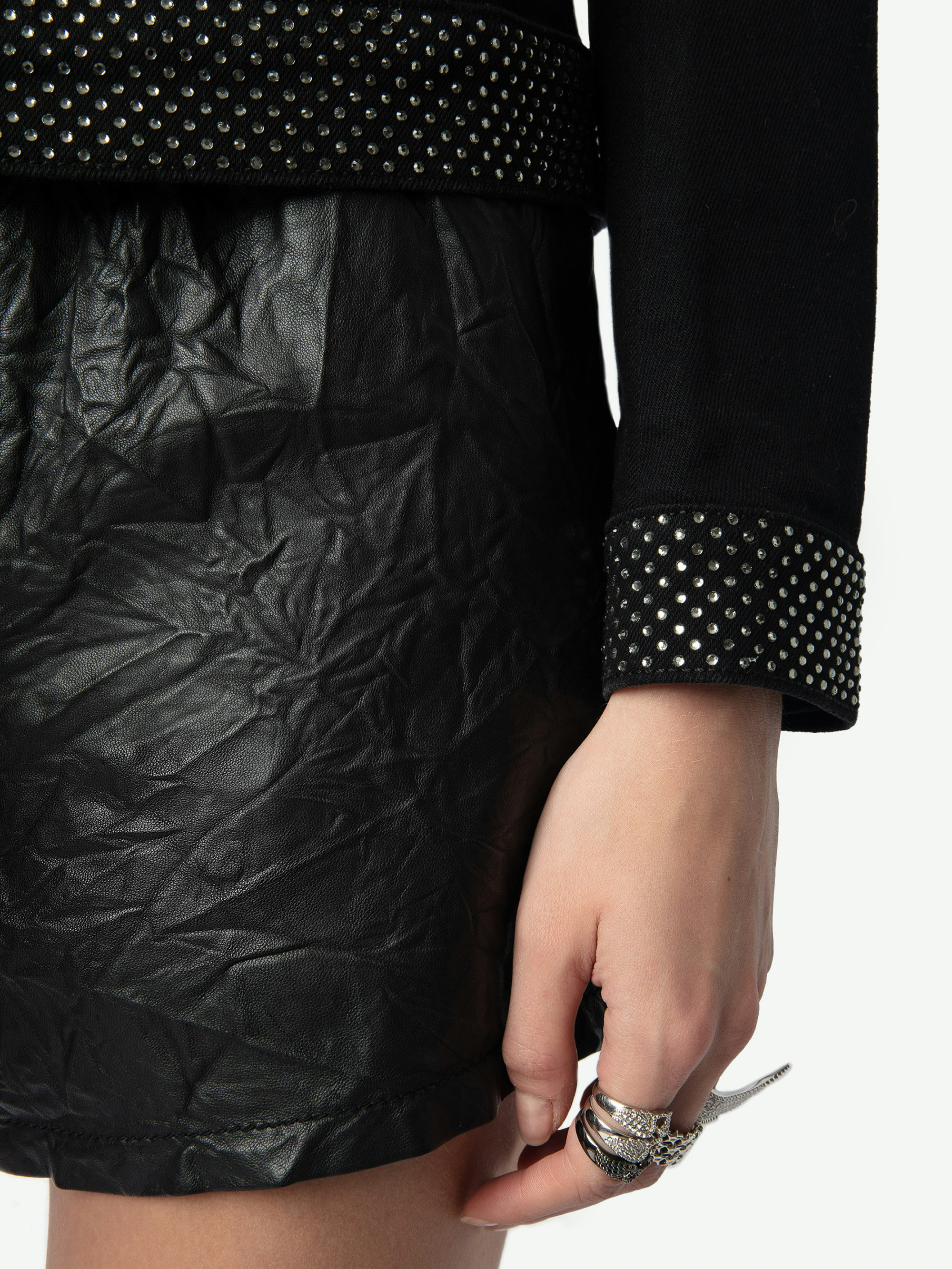 Kioky Black Denim Jacket with Rhinestones - 7