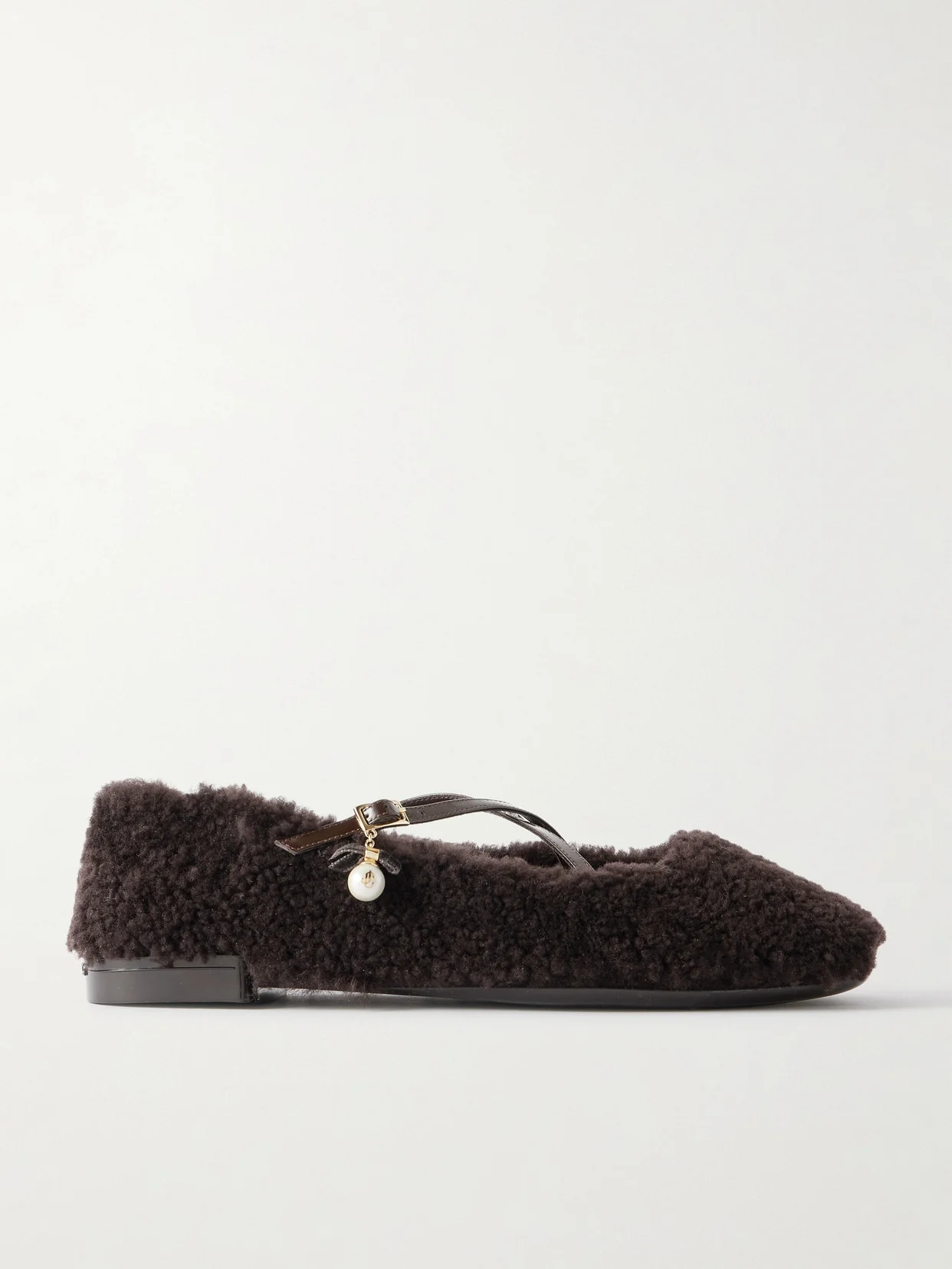 Eleri Embellished Patent Leather-trimmed Shearling Ballet Flats - 1