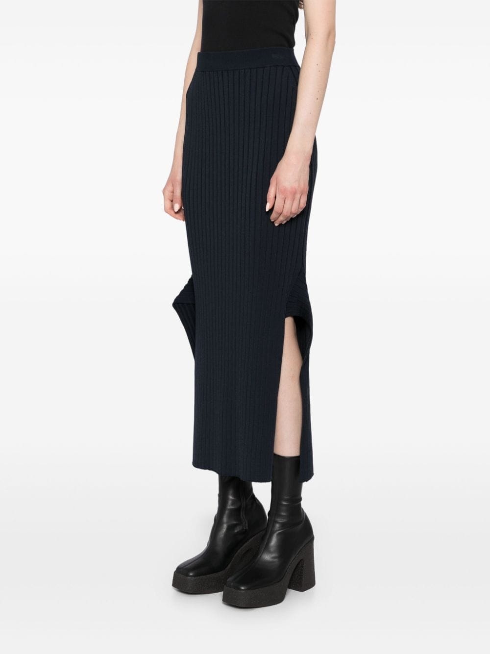 ribbed flared slit midi skirt - 3