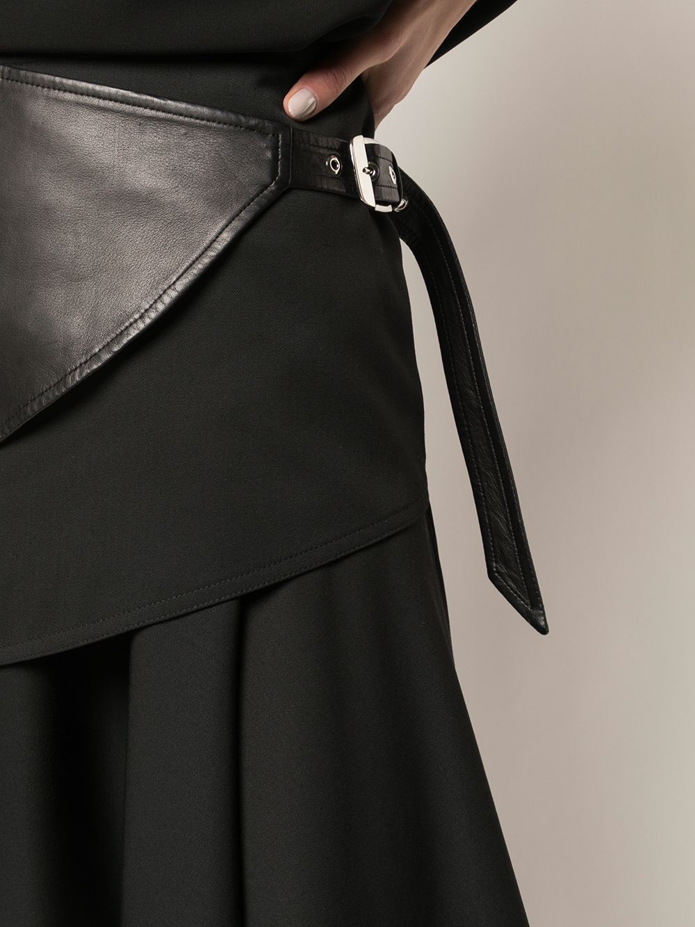 leather panel belted skirt - 5