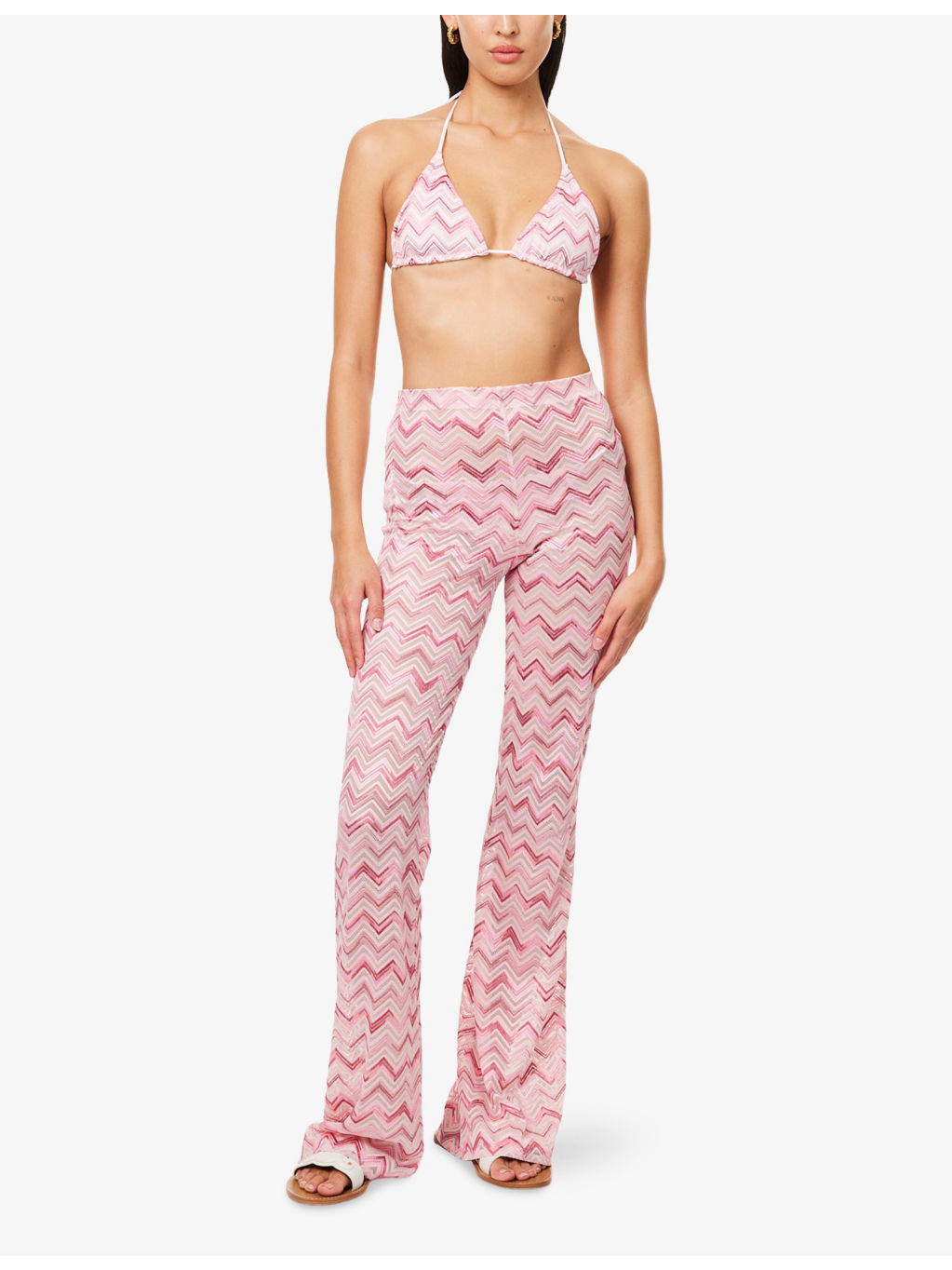 Chevron-Pattern Straight-Leg Mid-Rise Woven Trousers - 2