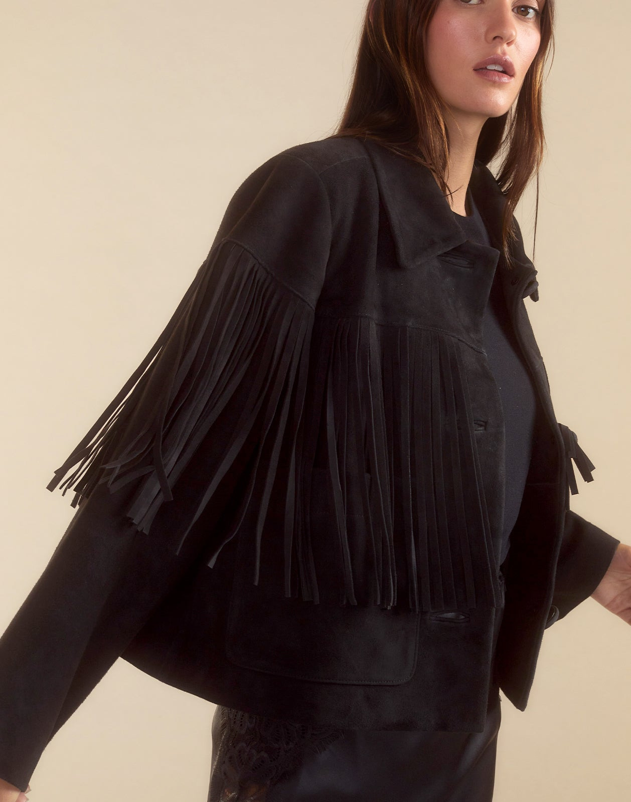 Carrie Cropped Fringe Suede Jacket - 3