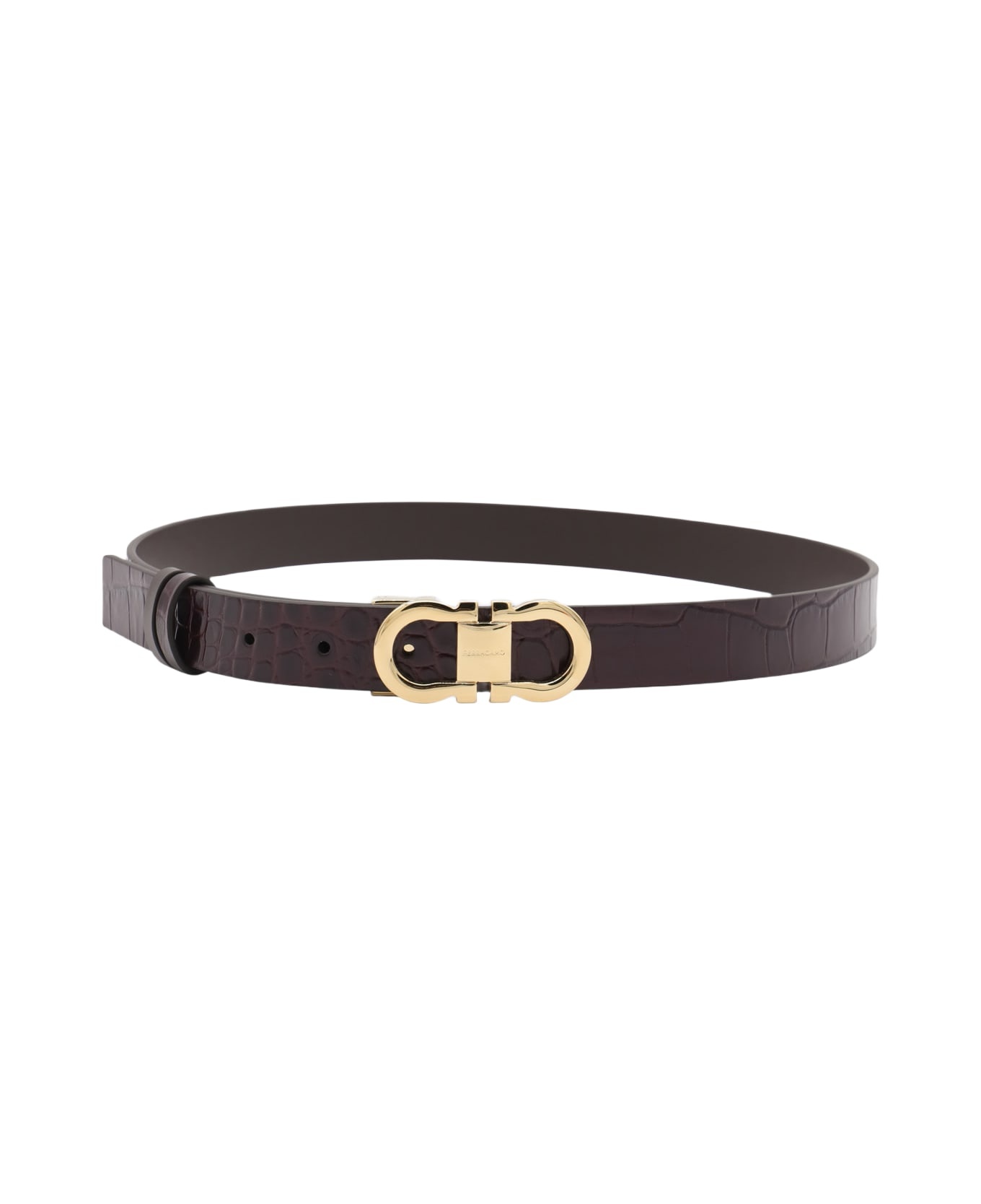 Black And Dark Barolo Leather Reversible Gancini Belt - 1