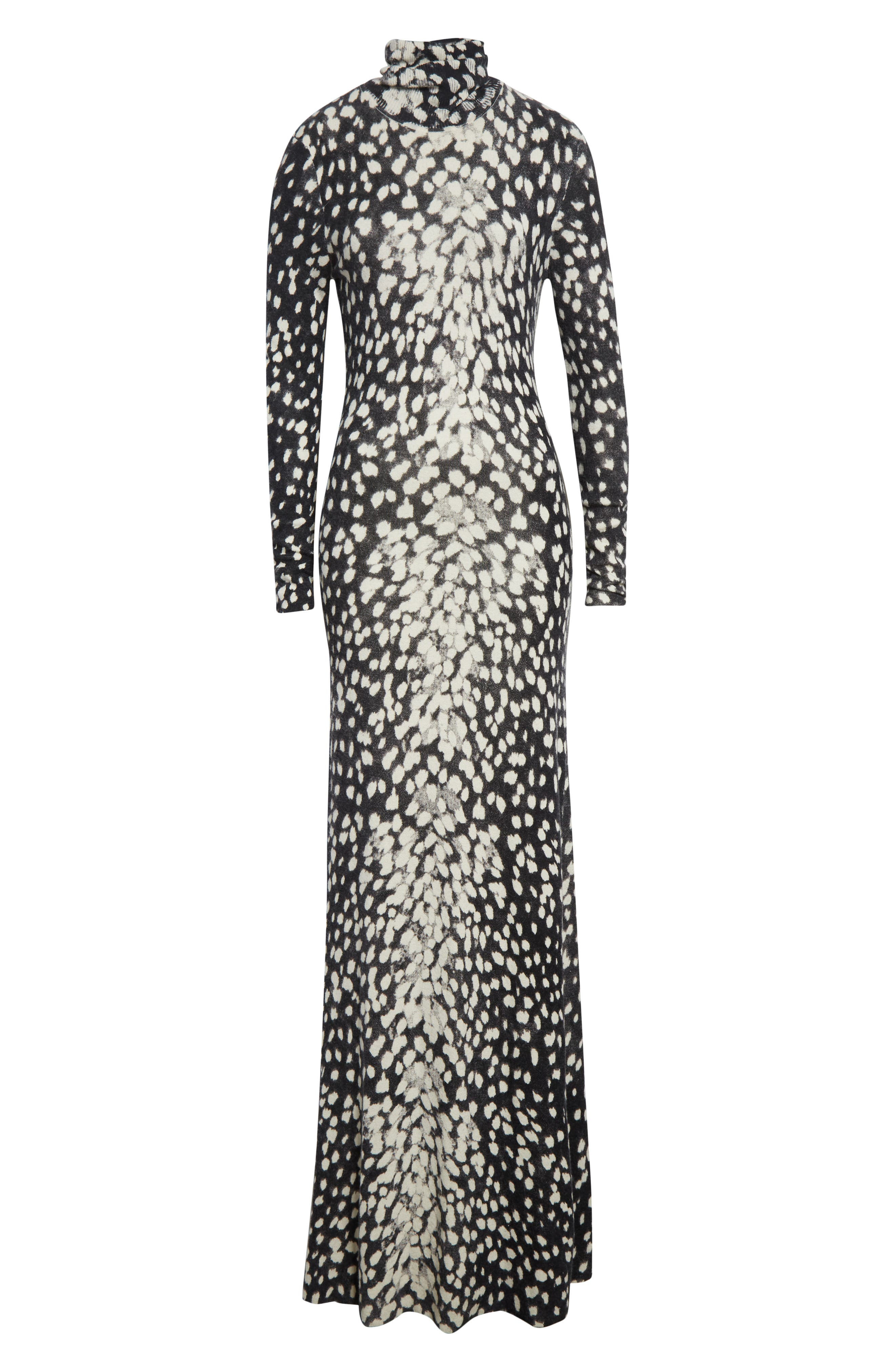 Brandon Maxwell The Camille Hand-Printed Long Sleeve Cashmere Turtleneck Sweater Dress in Snow Leopa - 5