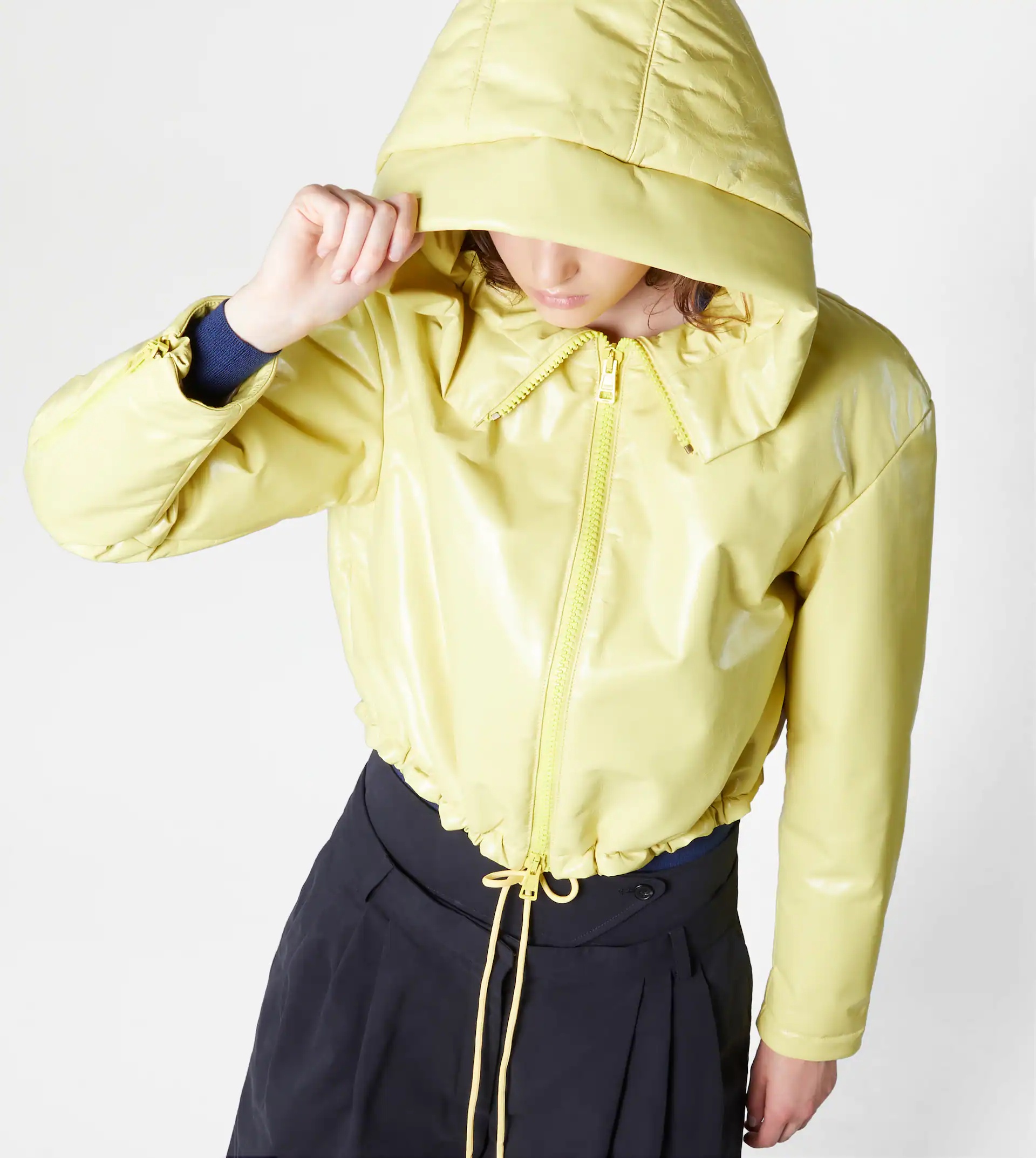 CROPPED PADDED LEATHER JACKET - YELLOW - 6