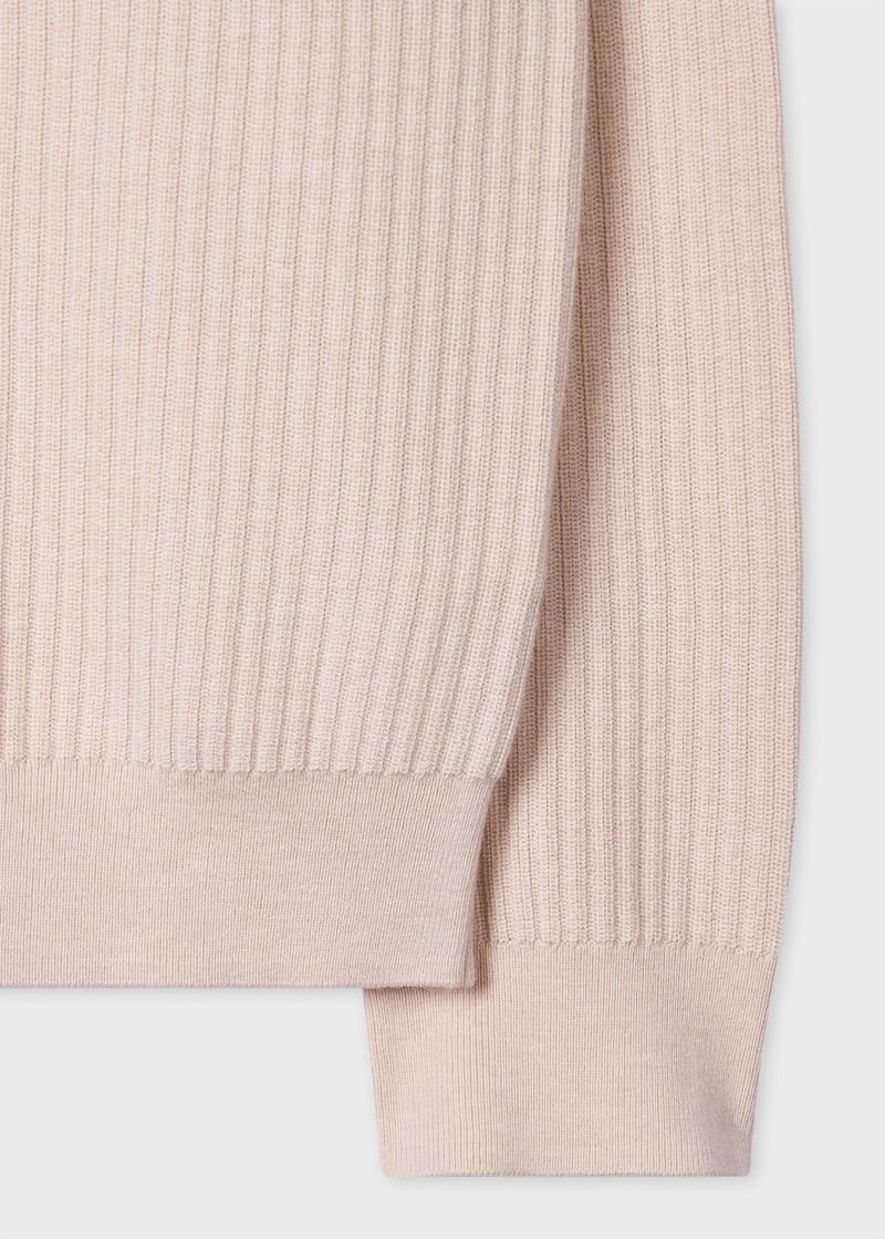 Cream Merino Wool-Cotton Blend Ribbed Sweater 3