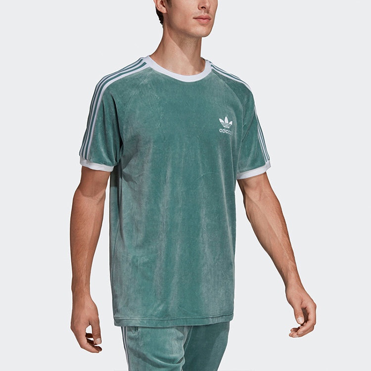 adidas originals Cozy Tee Casual Round Neck Loose Logo Stripe Short Sleeve Green DV1623 - 7