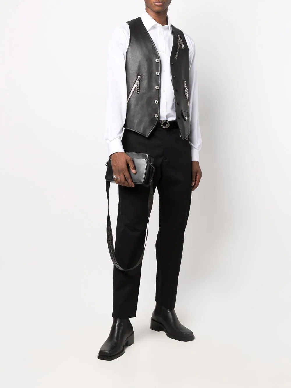 zip-pocket leather waistcoat - 2