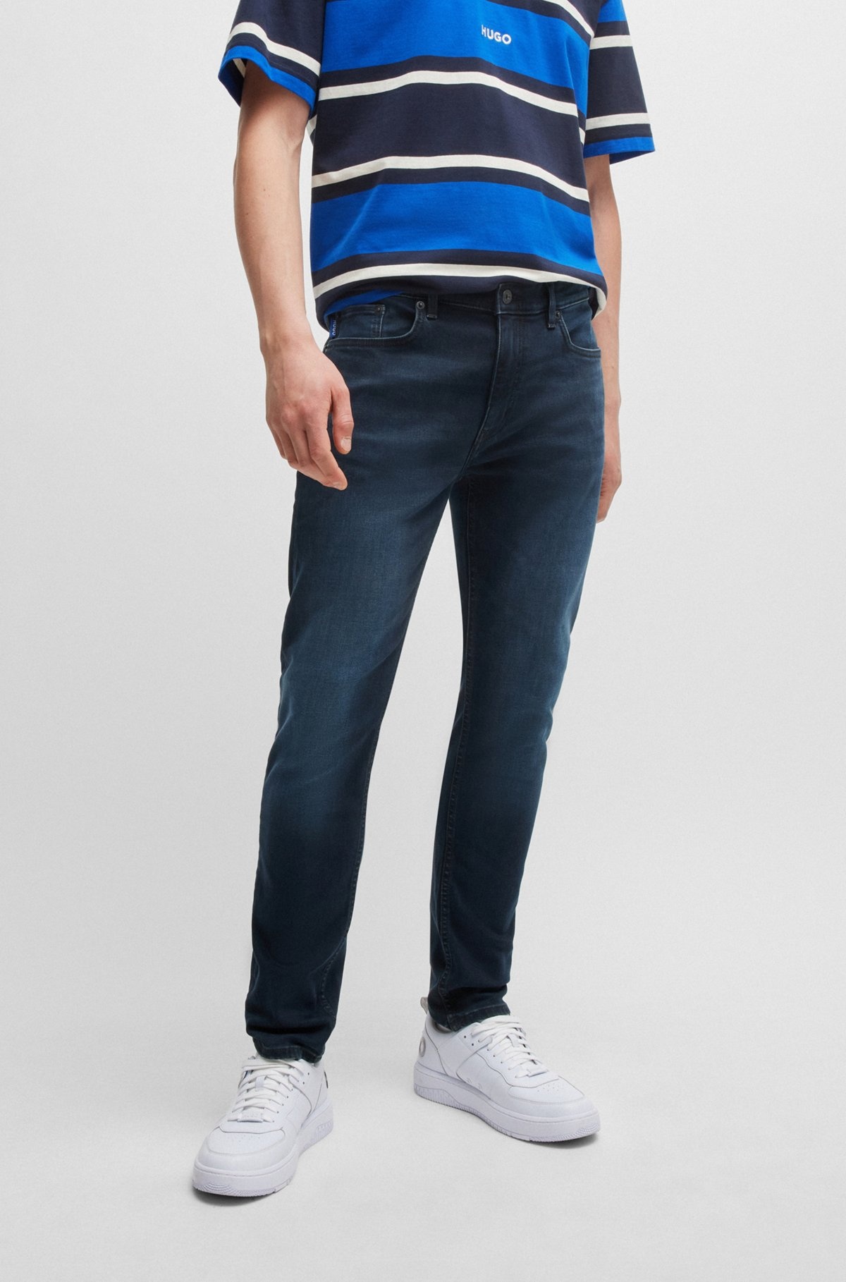 EXTRA-SLIM-FIT JEANS IN BLUE-BLACK STRETCH DENIM - 2