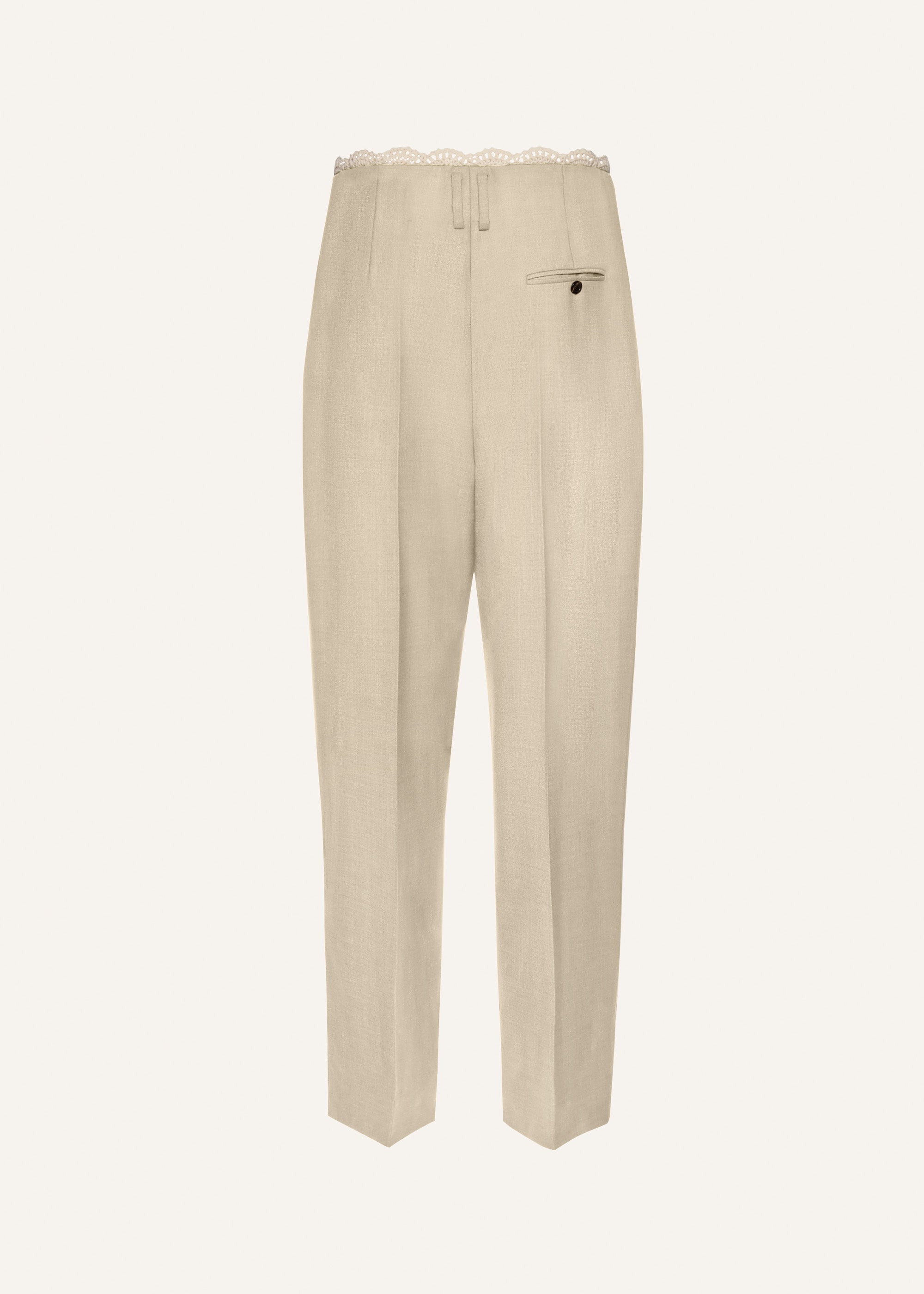 Lace-detail wool tapered trousers in cream - 2