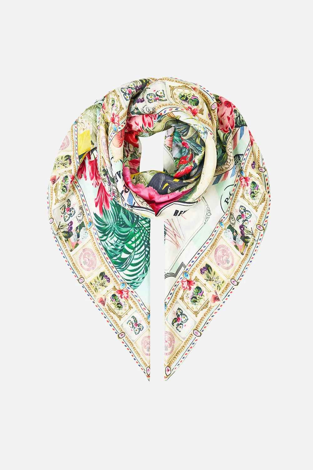 LARGE CRYSTALLED SILK SQUARE SCARF LA BELLE BOTANIQUE - 1