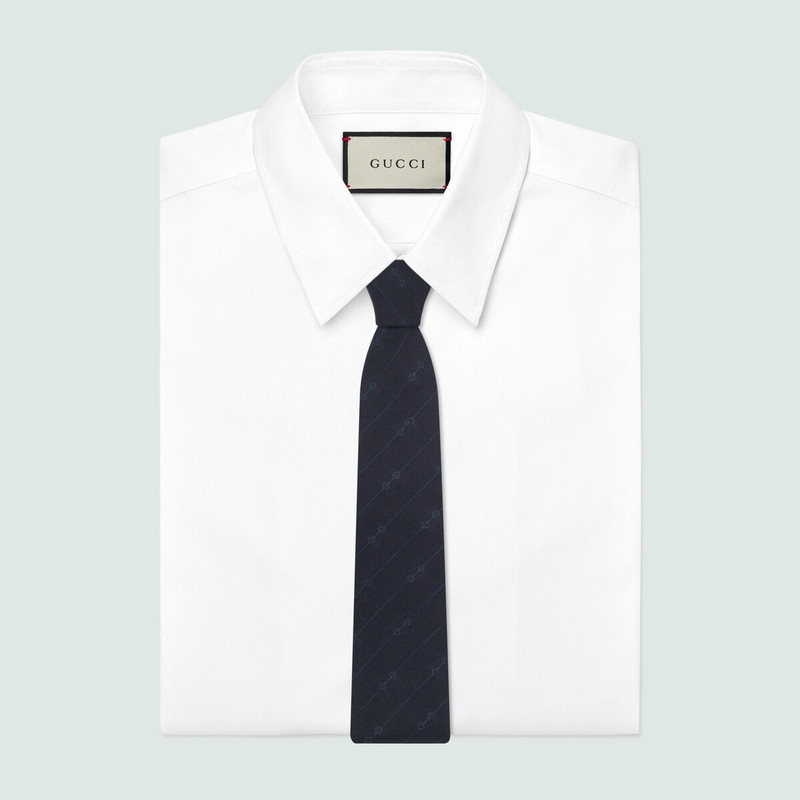 GUCCI Horsebit striped wool jacquard tie outlook