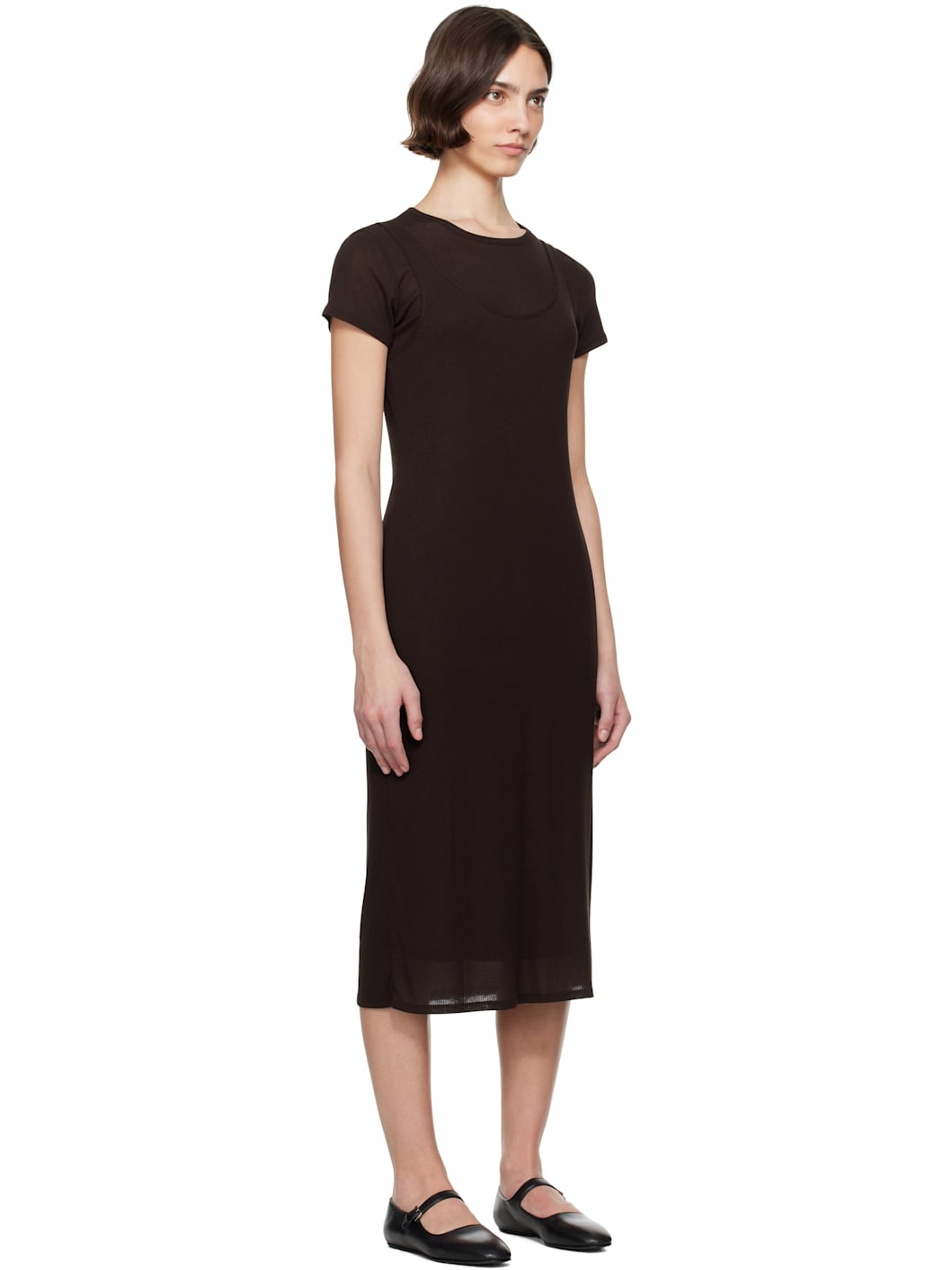 Brown Rozzi Double Layer Tee Midi Dress - 2