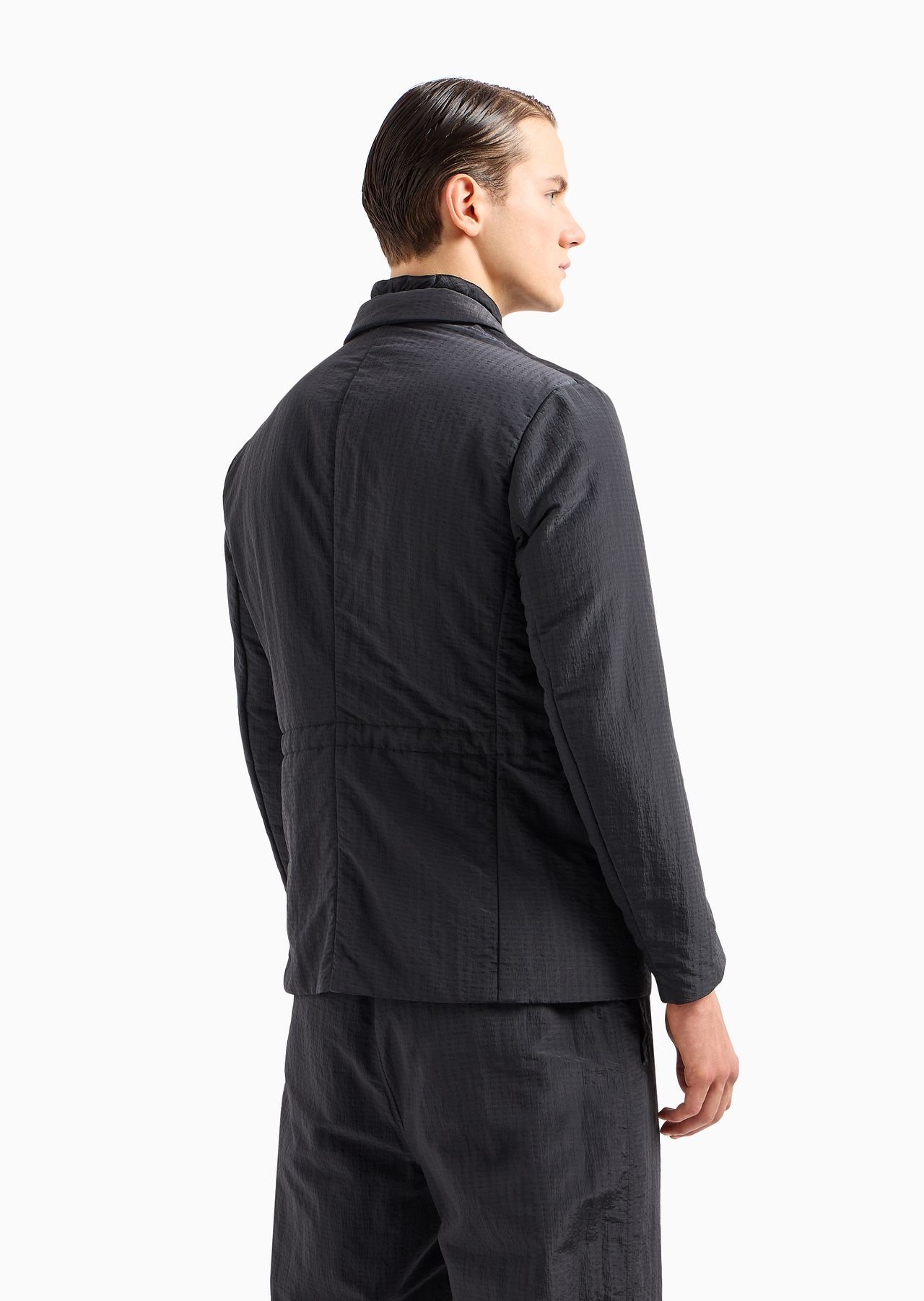 Single-breasted jacket with full-zip detachable inner panel in lightweight nylon seersucker - 3