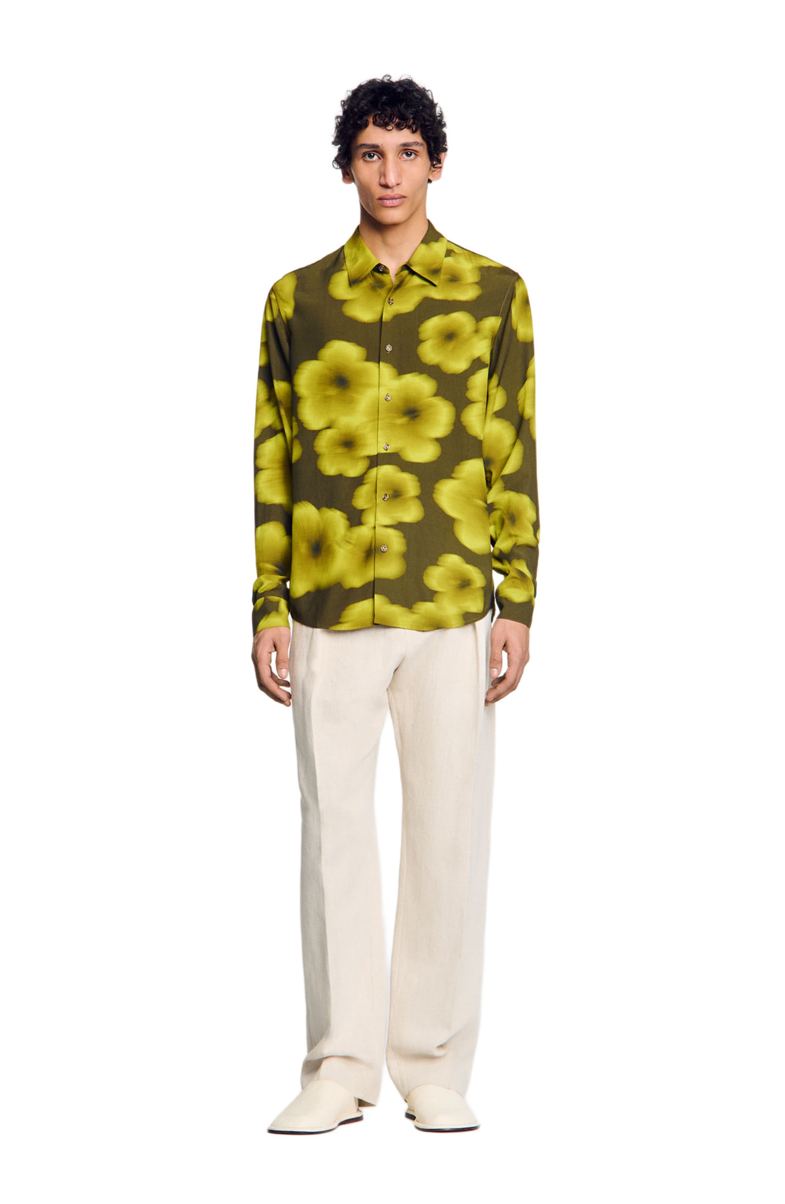 SANDRO Loose-fit floral shirt in Super Green at Nordstrom - 1