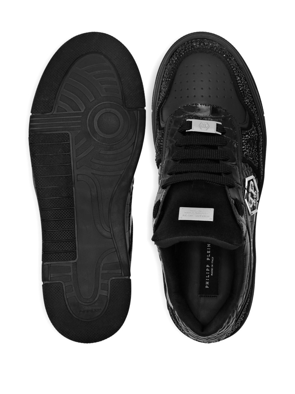 crystal-embellished leather sneakers - 3
