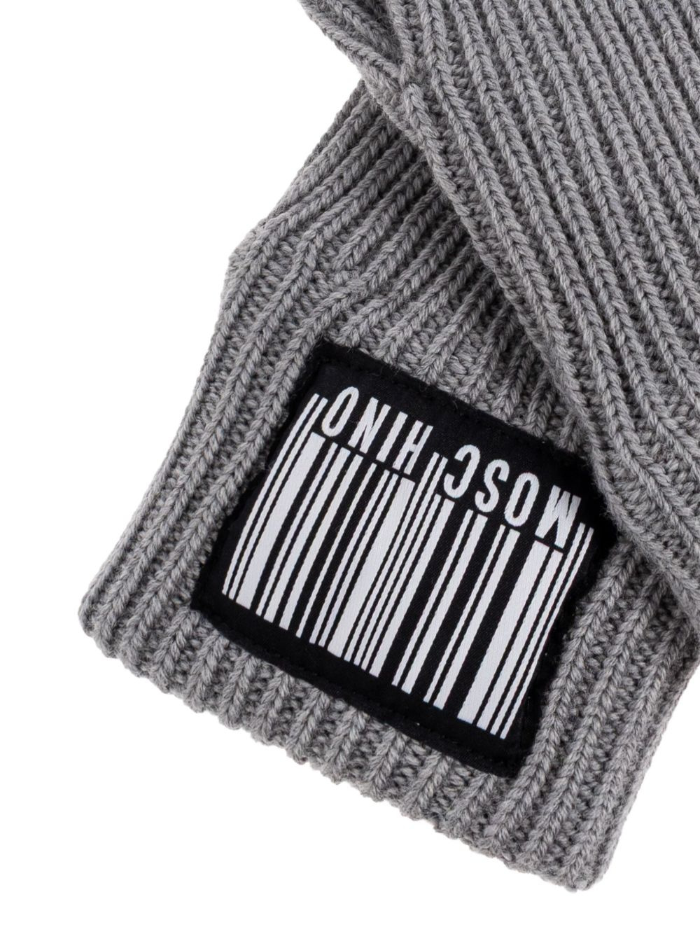 barcode-appliqué ribbed gloves - 3