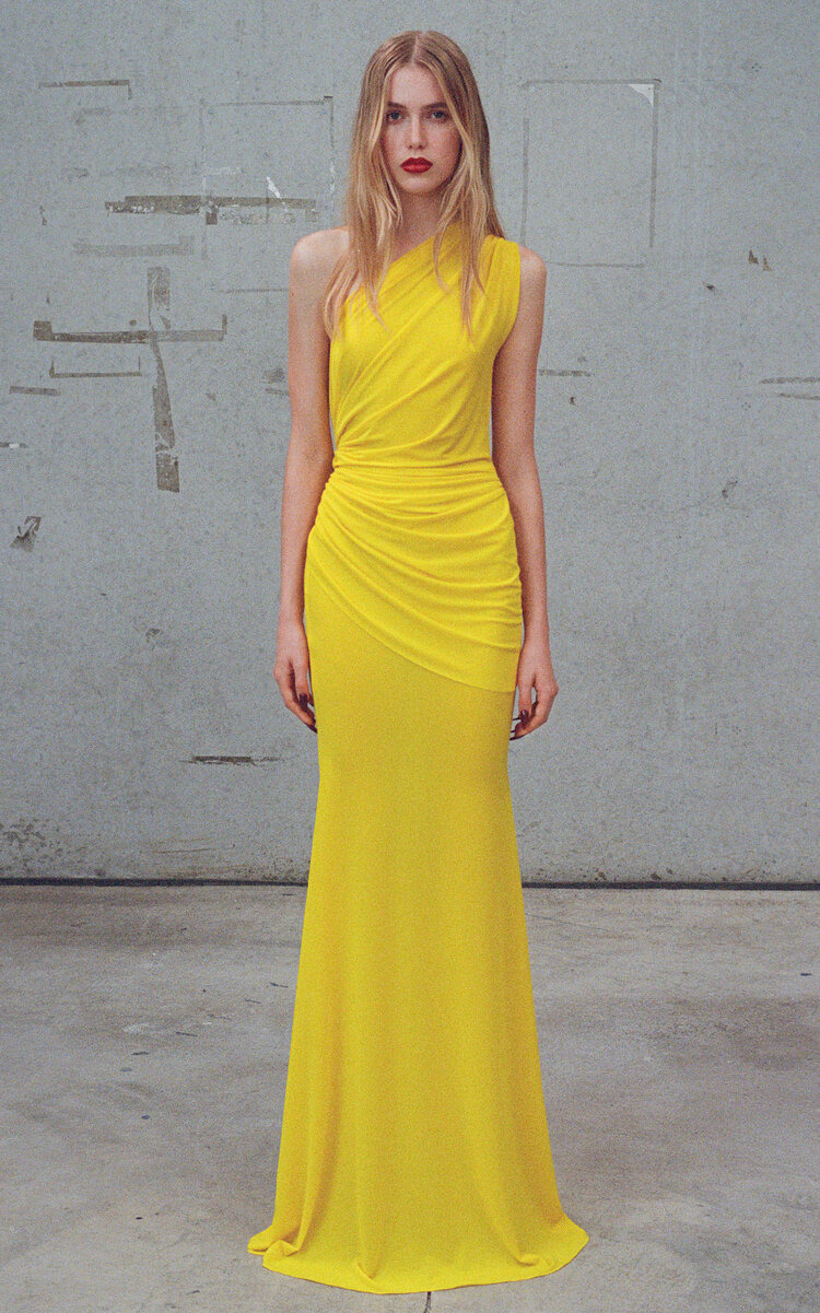 One-Shoulder Crepe Jersey Gown yellow - 2