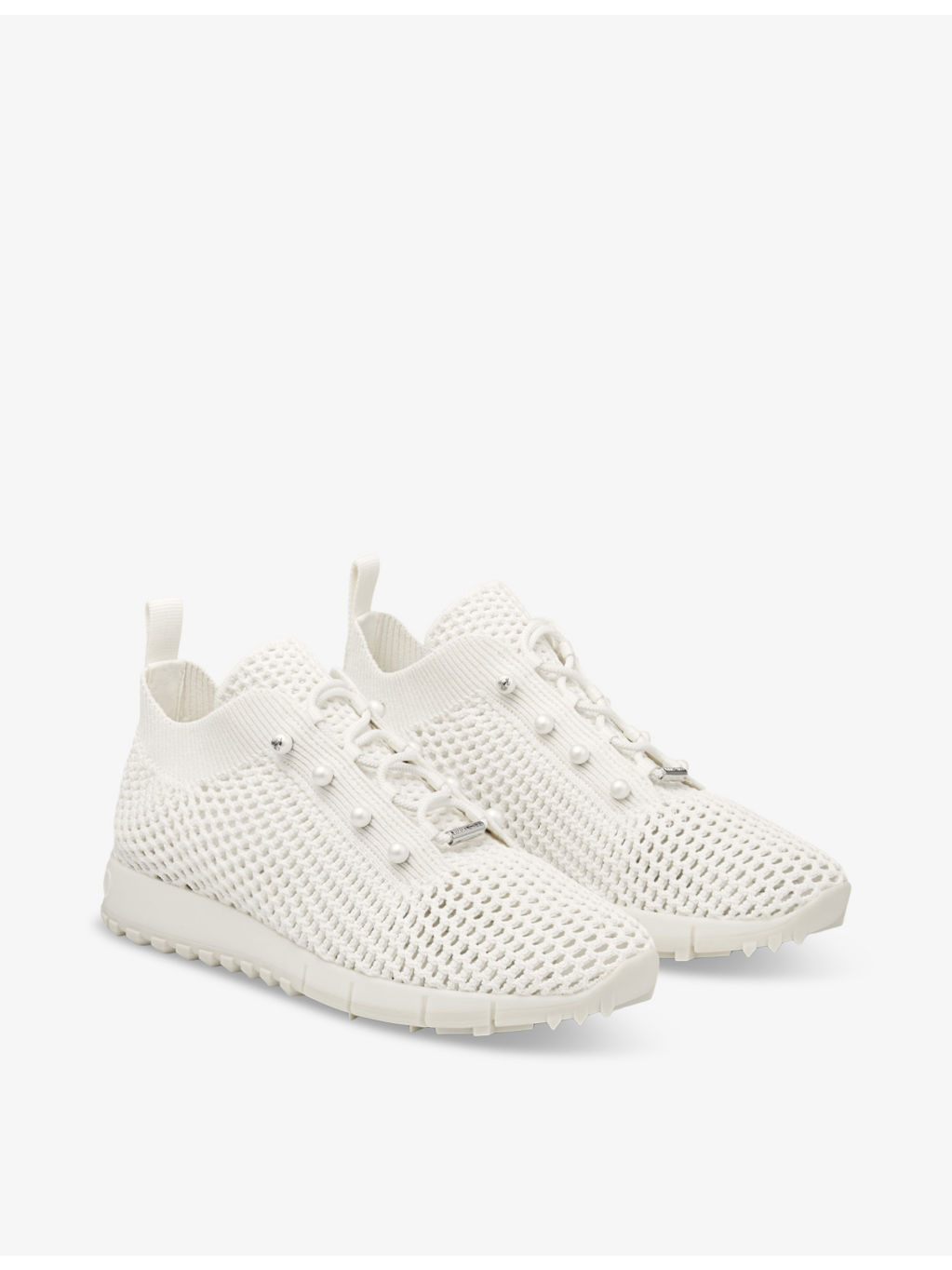 Veles pearl-embellished knitted low-top trainers - 3