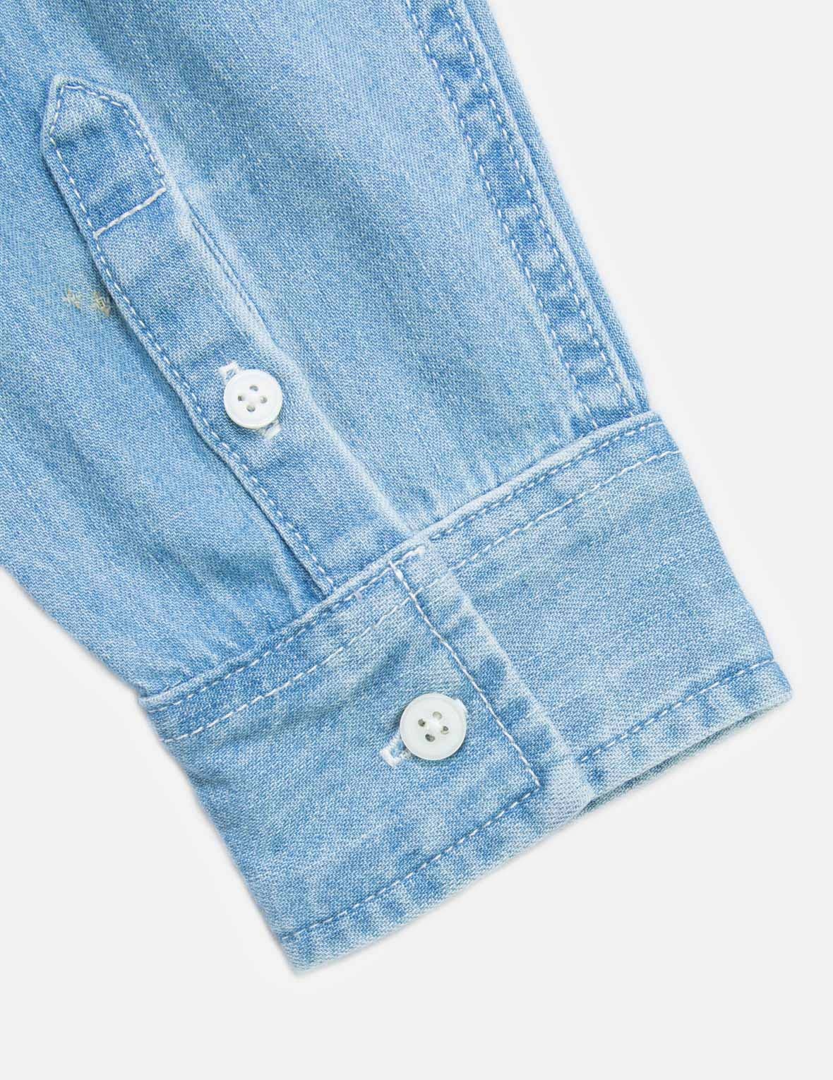FORTUNE CAT WITH DARUMA PRINT DENIM SHIRT - 10
