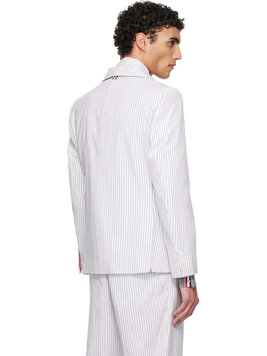 White & Gray Classic Grosgrain Placket Madras Blazer - 3