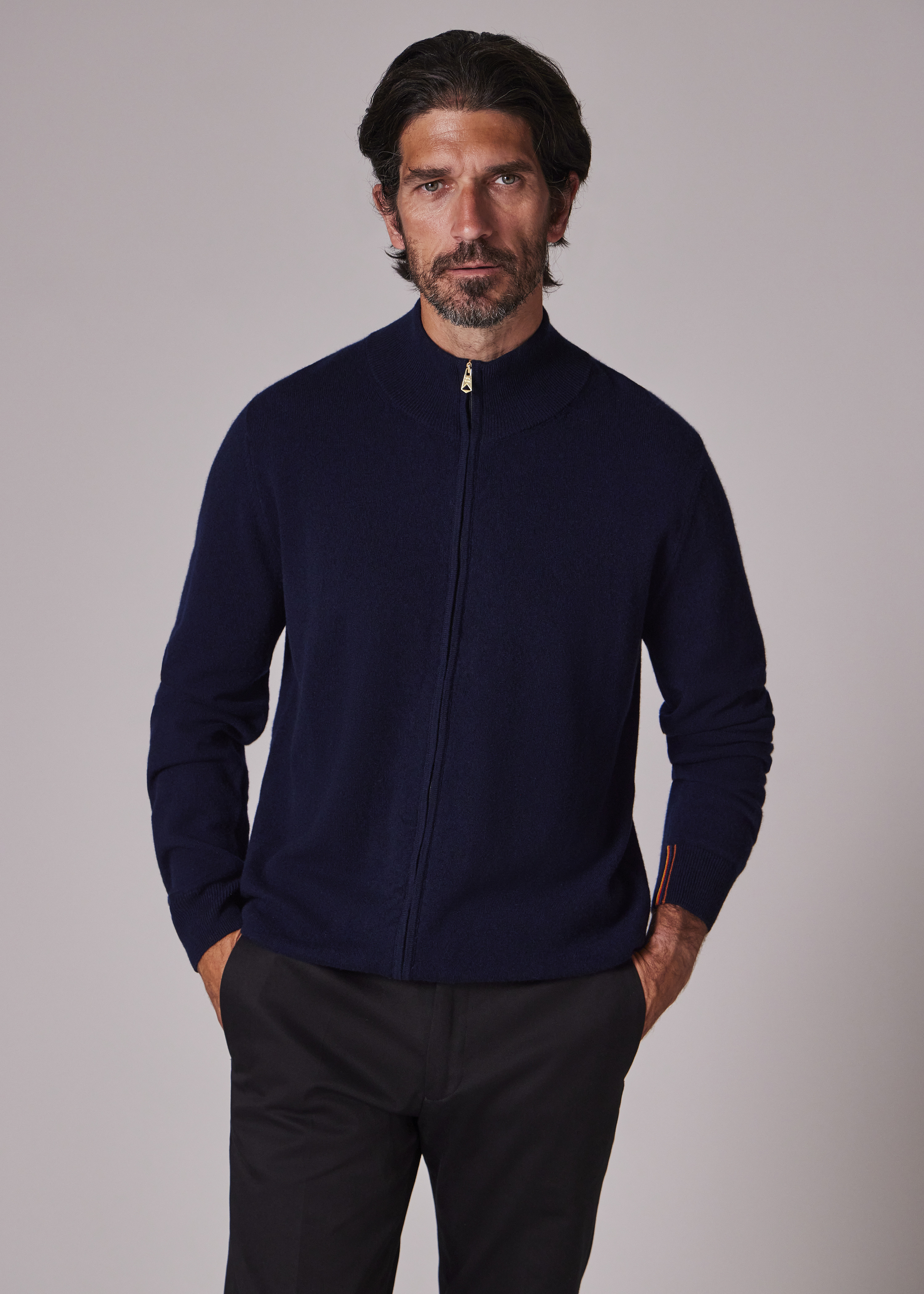 Navy Cashmere Full-Zip Cardigan - 4