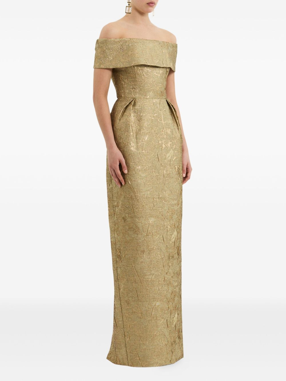 off-shoulder brocade gown - 2