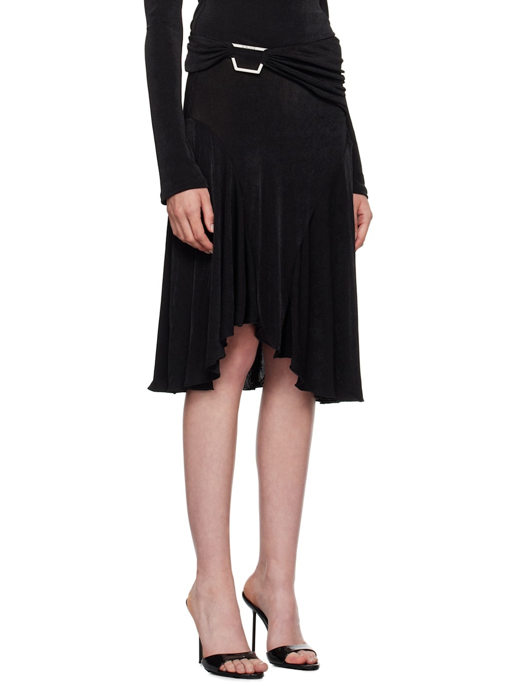 Black Ruched Midi Skirt - 2