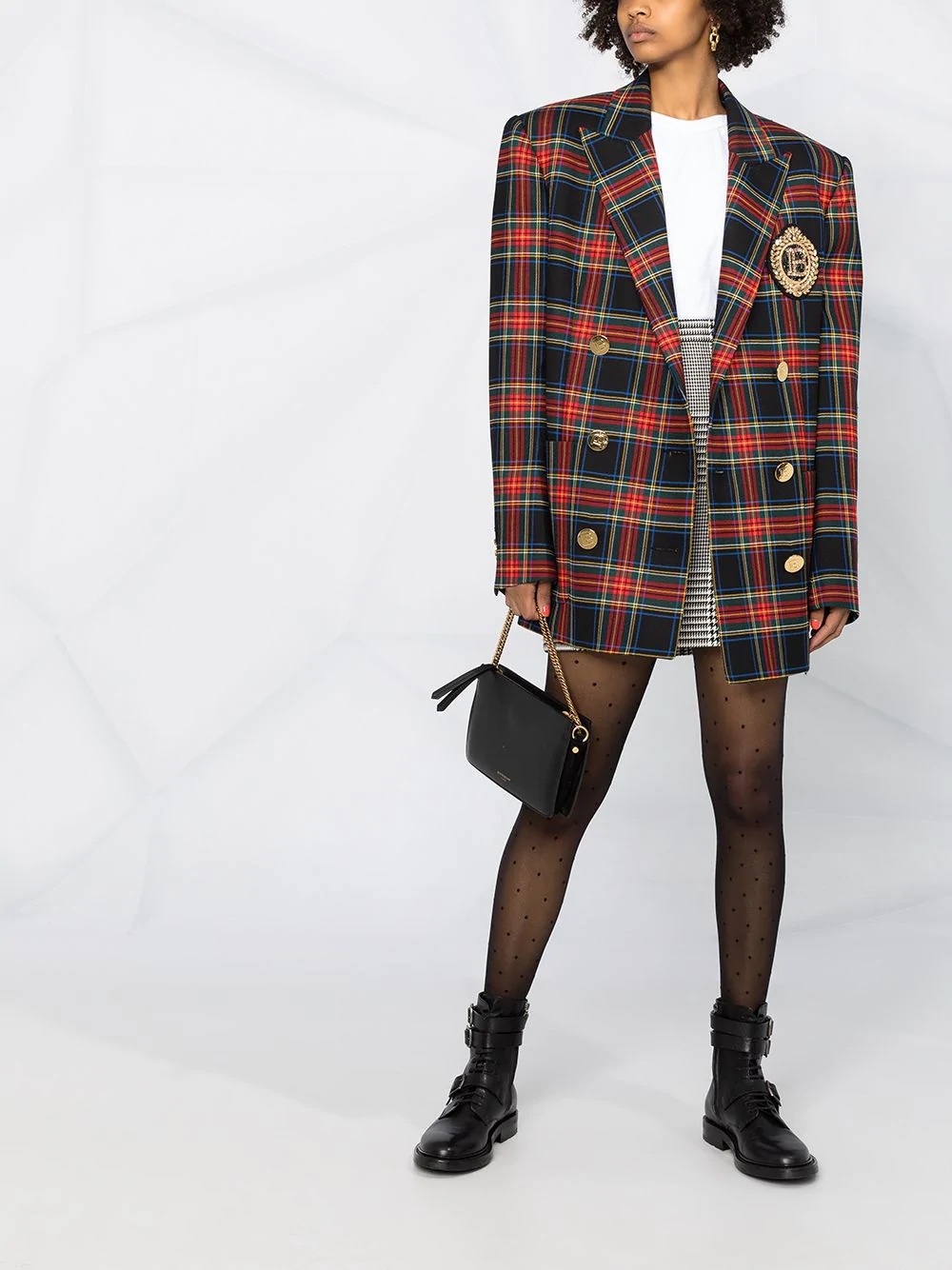 tartan-pattern double-breasted blazer jacket - 2