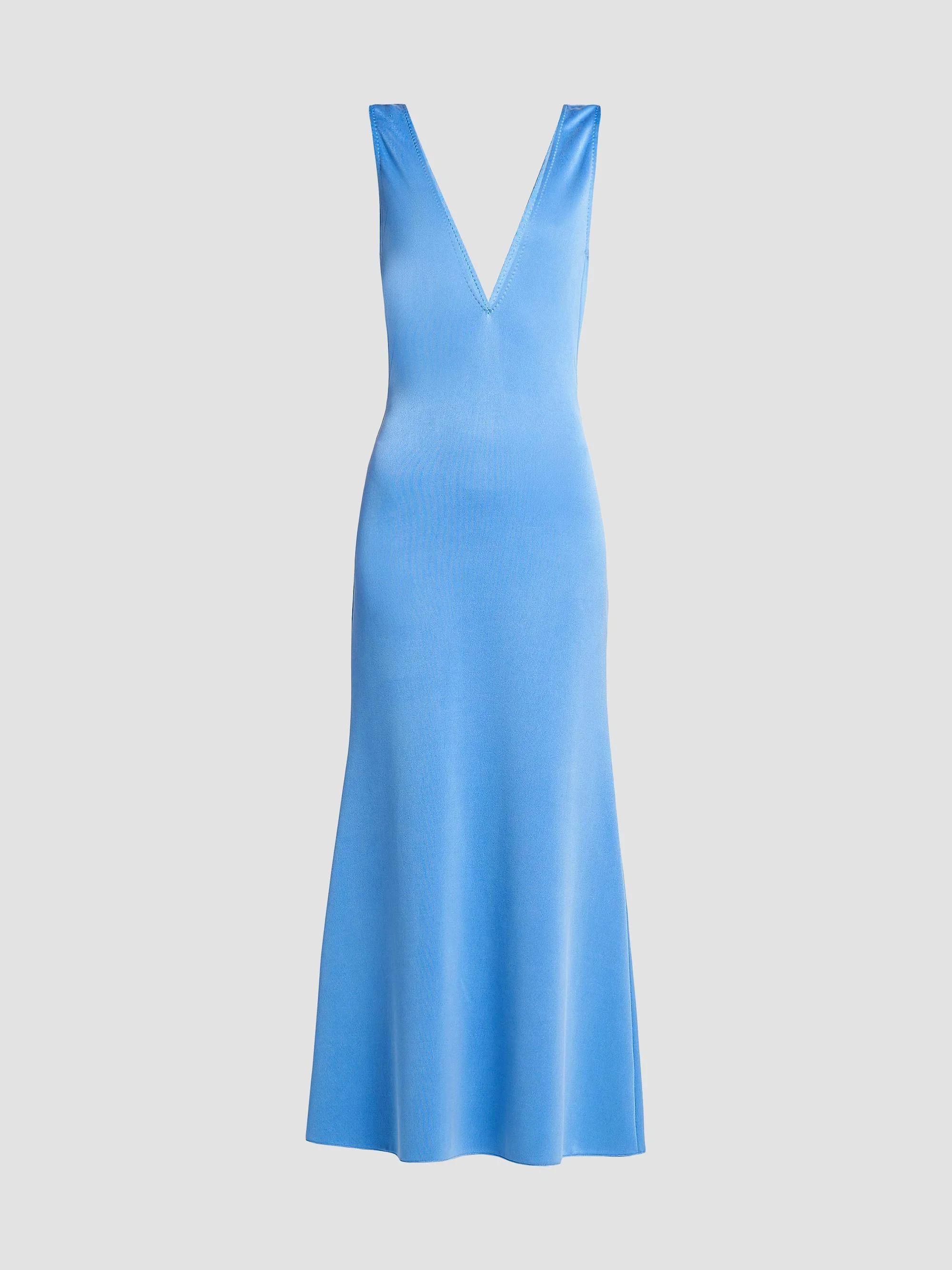 Women's Satin Plunge V-Neck Midi Dress - Porcelain Blue - 1