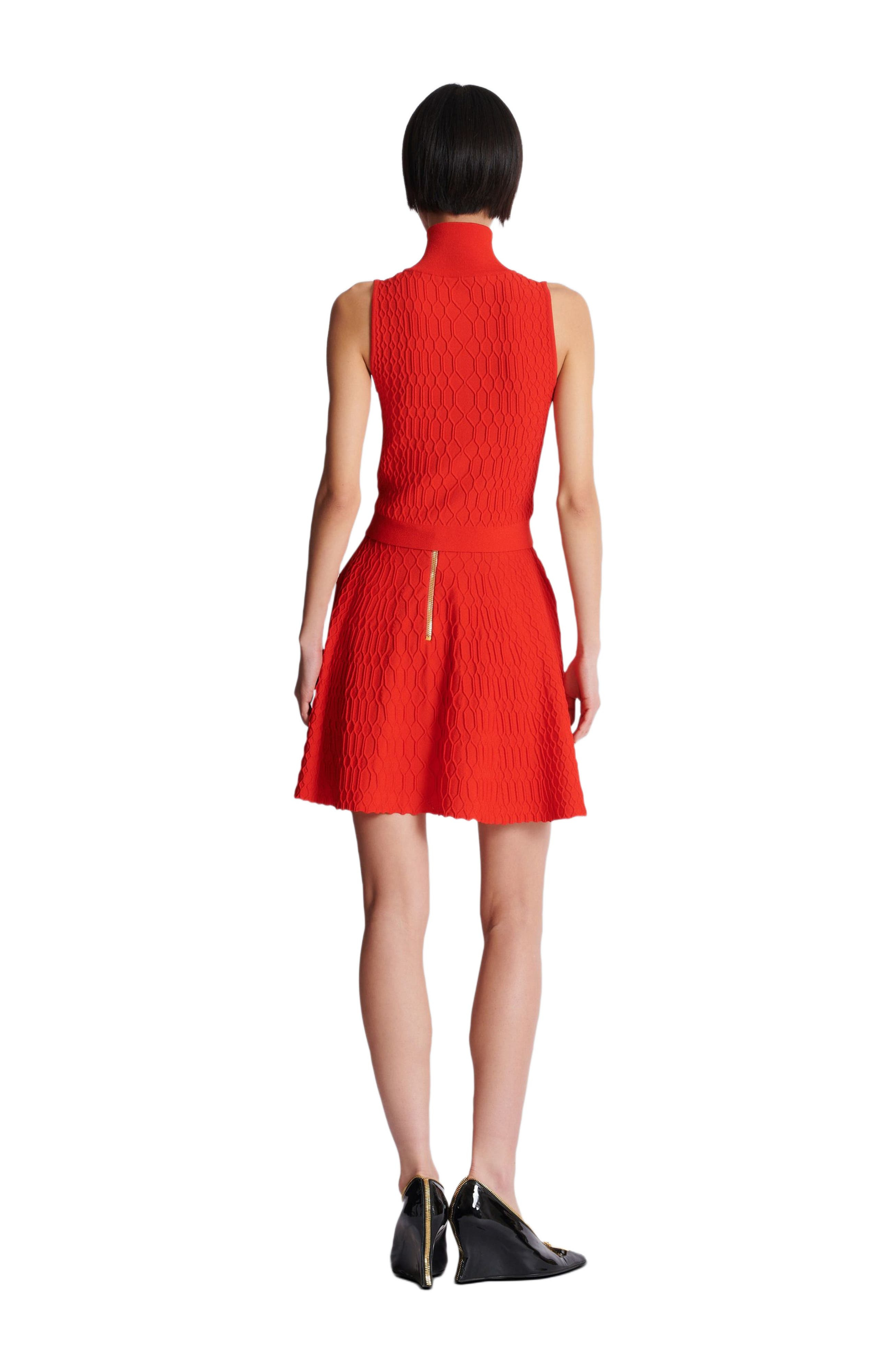 Balmain Sleeveless Crocodile-Knit Top in Red at Nordstrom - 3