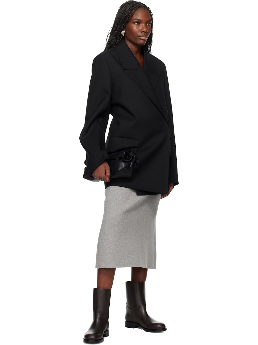 Black Double Breasted Wool Blazer - 4