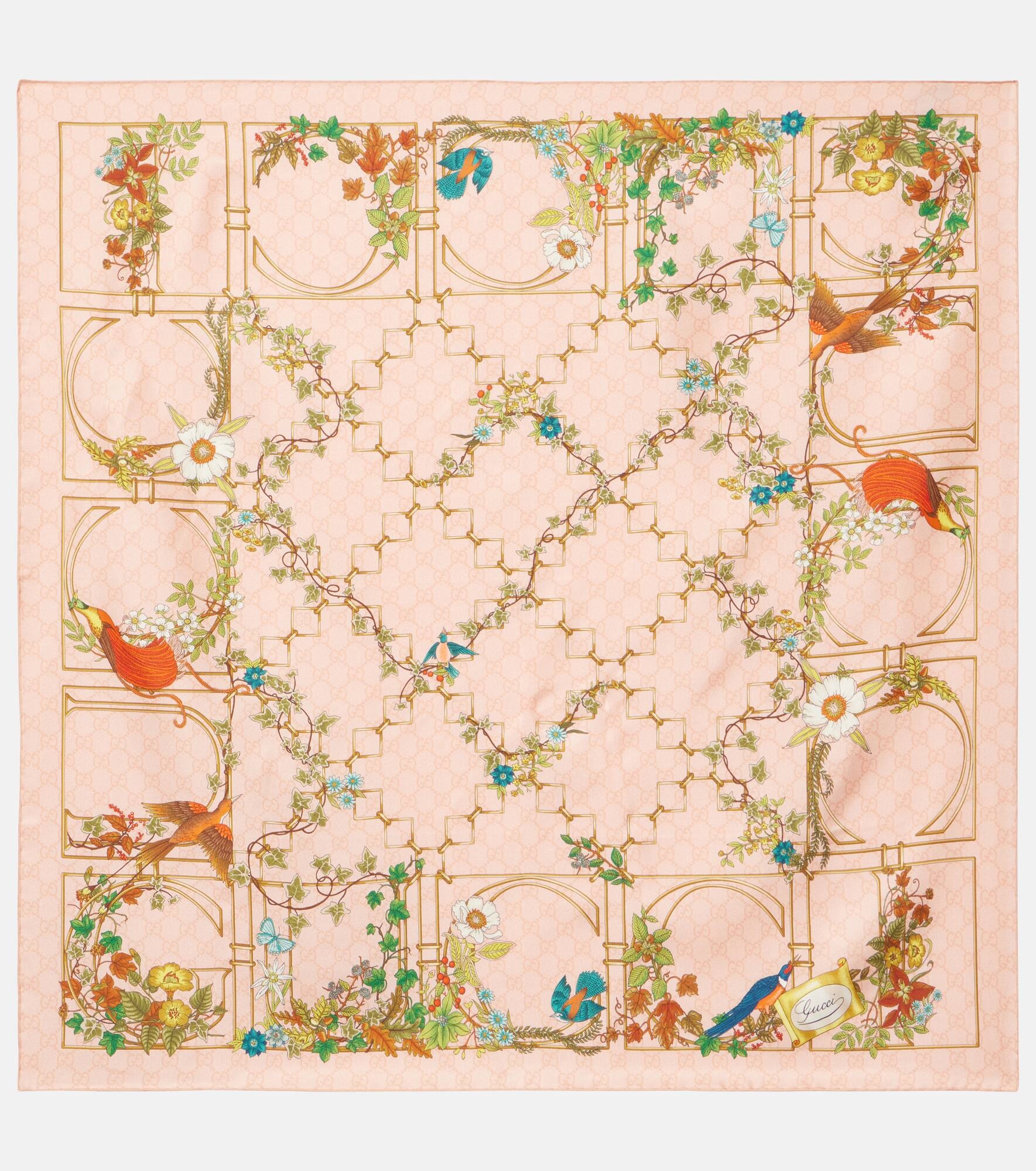 GG floral silk scarf - 1