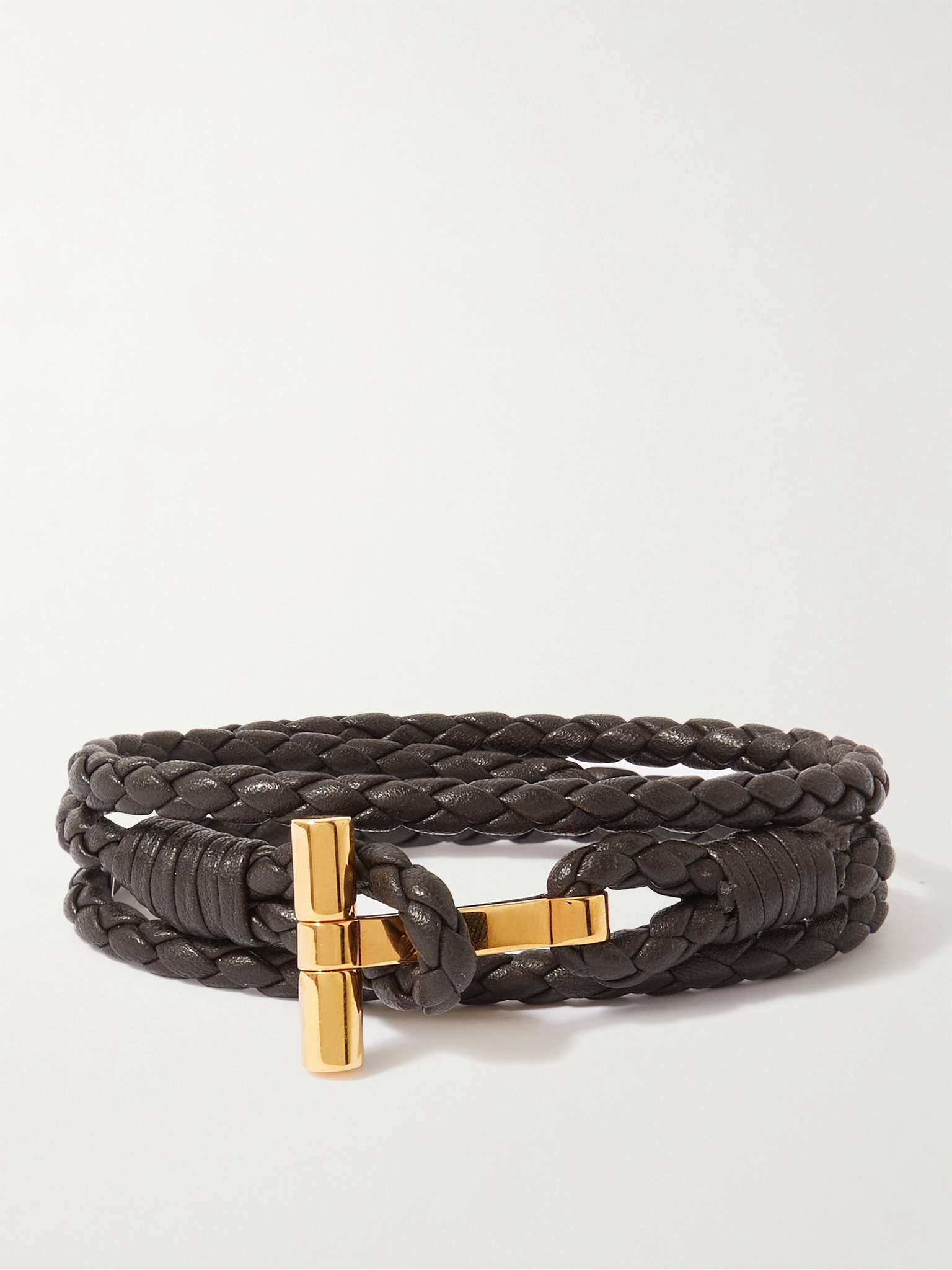 Braided Leather and Gold-Tone Wrap Bracelet - 1