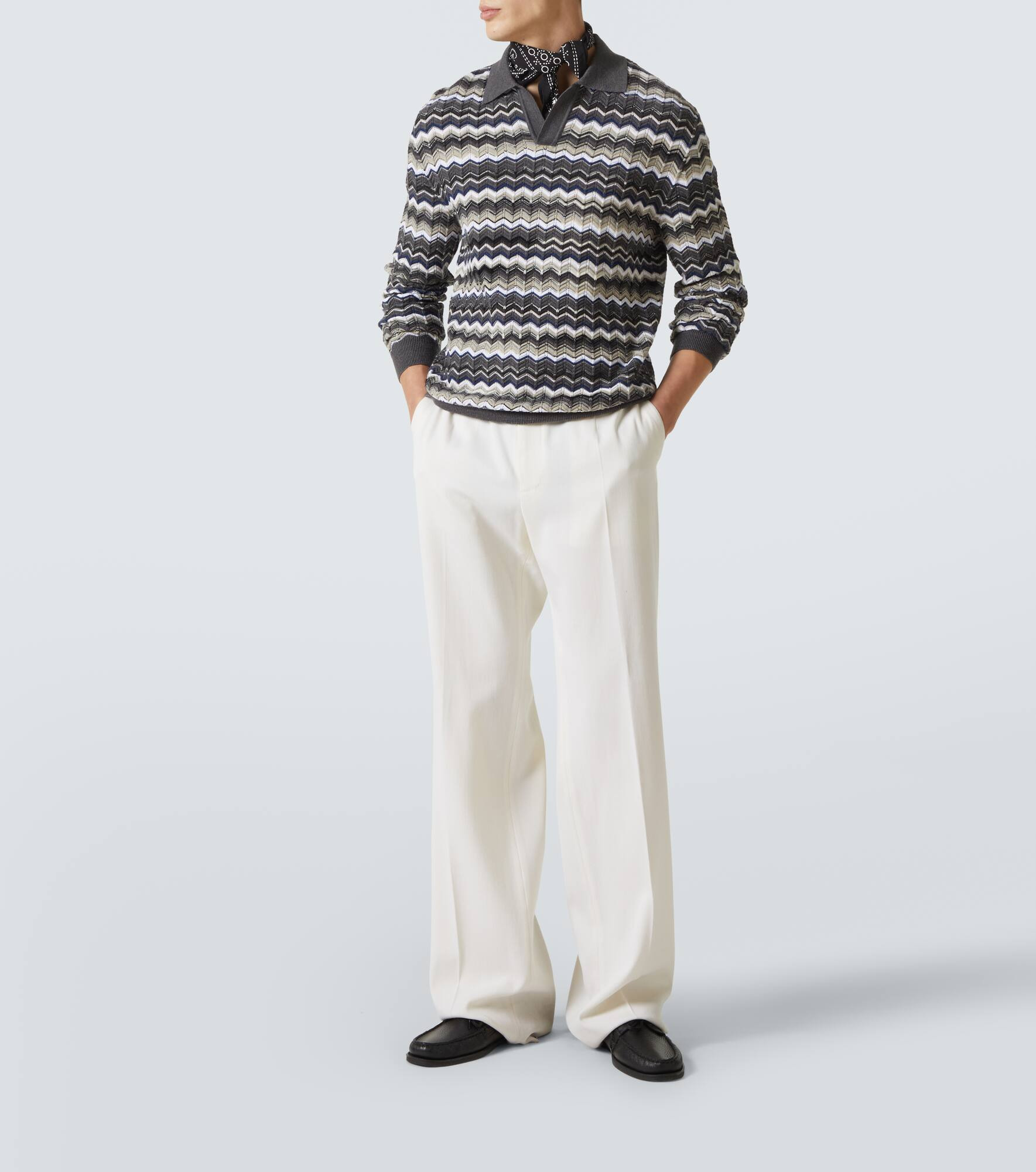 Zigzag wool and cotton polo sweater - 2