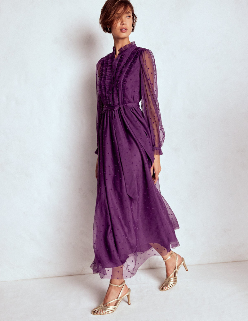 Tulle Ruffle Maxi Dress-Viola Purple 5
