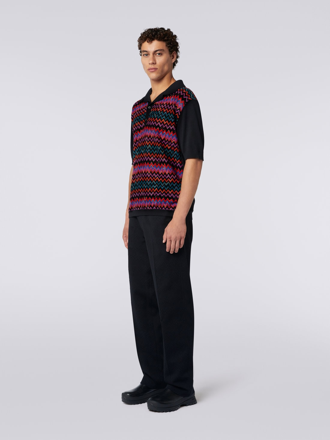 Short-sleeved polo shirt in cotton, viscose and silk chevron - 3