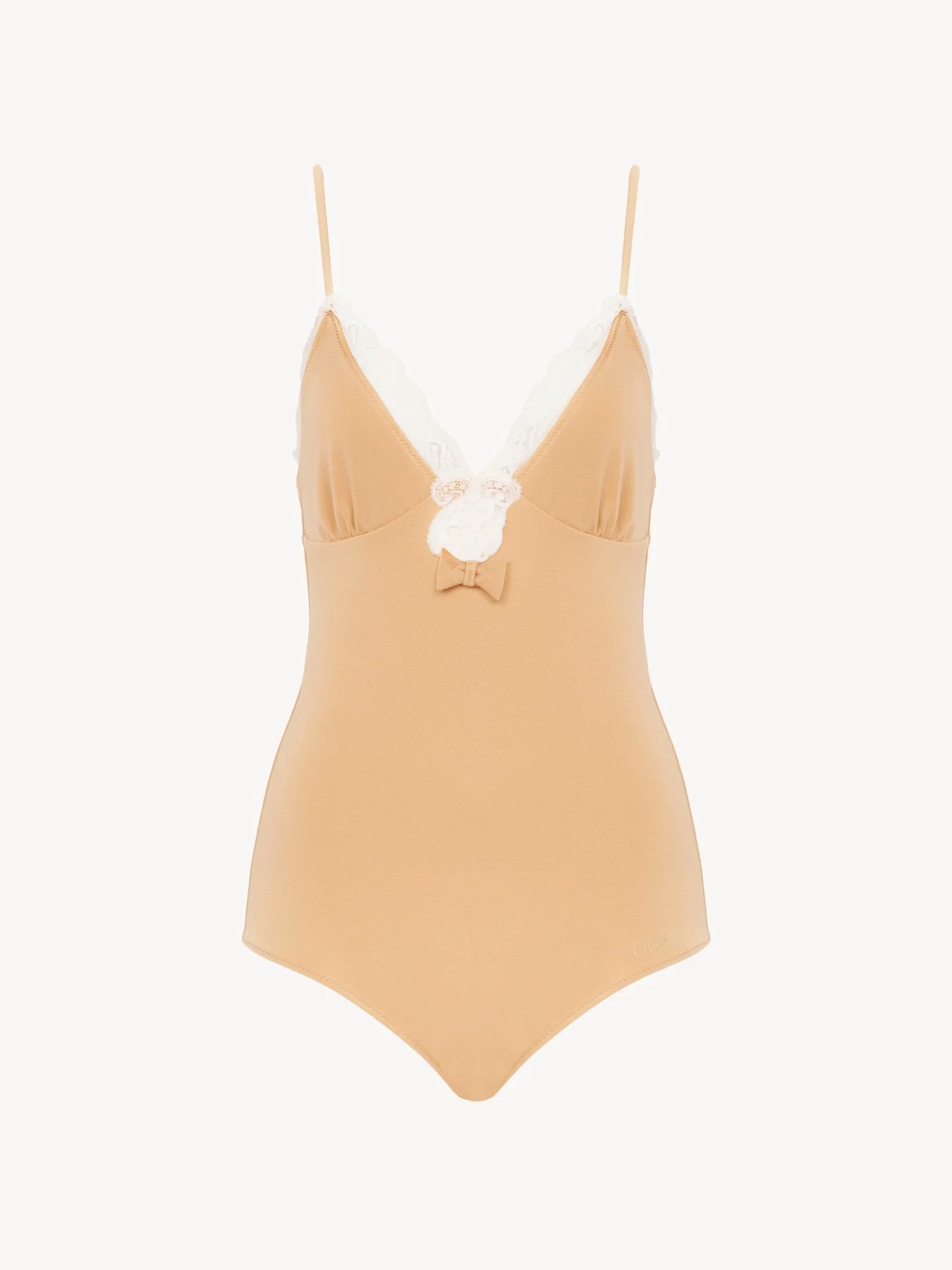 LACE-TRIMMED RUCHED BODYSUIT - 1