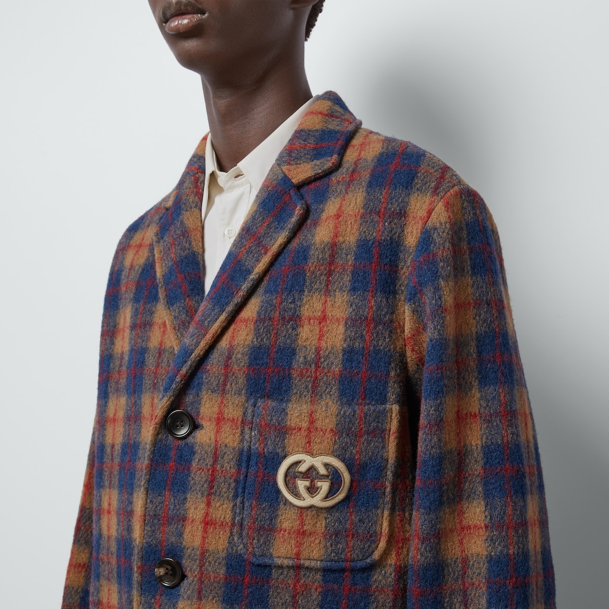 Check wool jacket with Interlocking G - 3