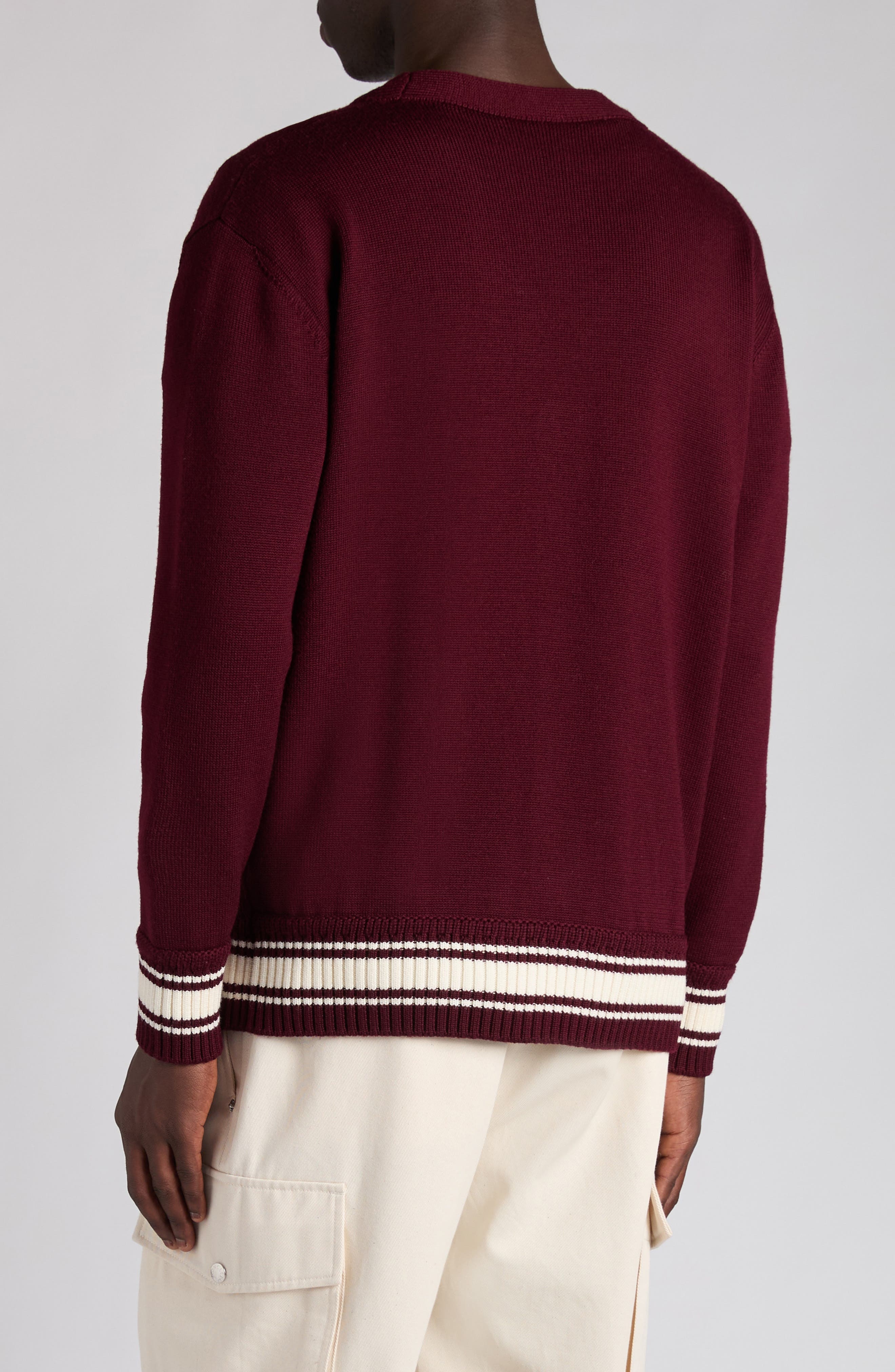 Moncler Monogram Patch Virgin Wool Cardigan in Catawba Grape at Nordstrom - 3