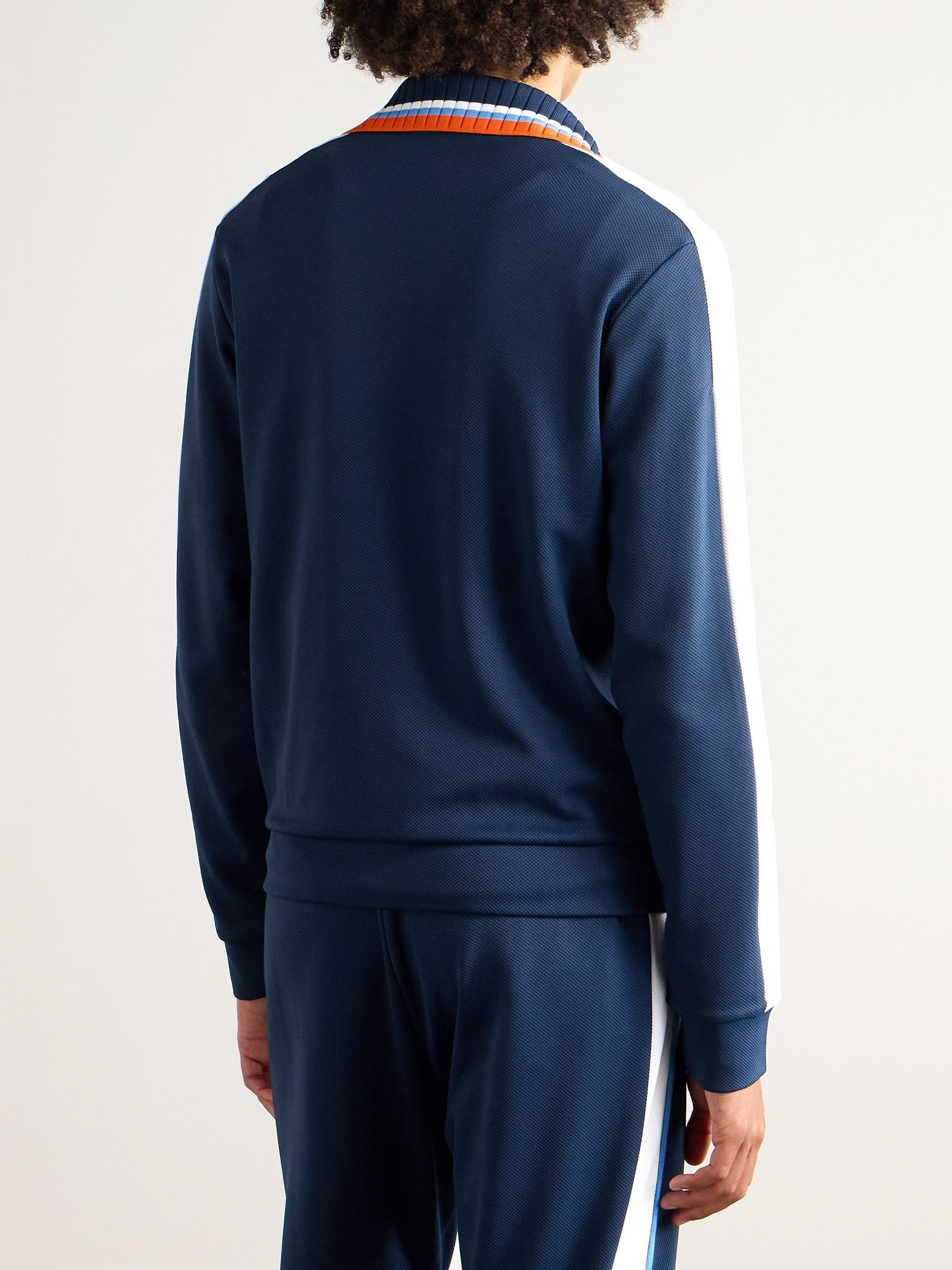 Logo-Embroidered Striped Piqué Track Jacket Navy - 4