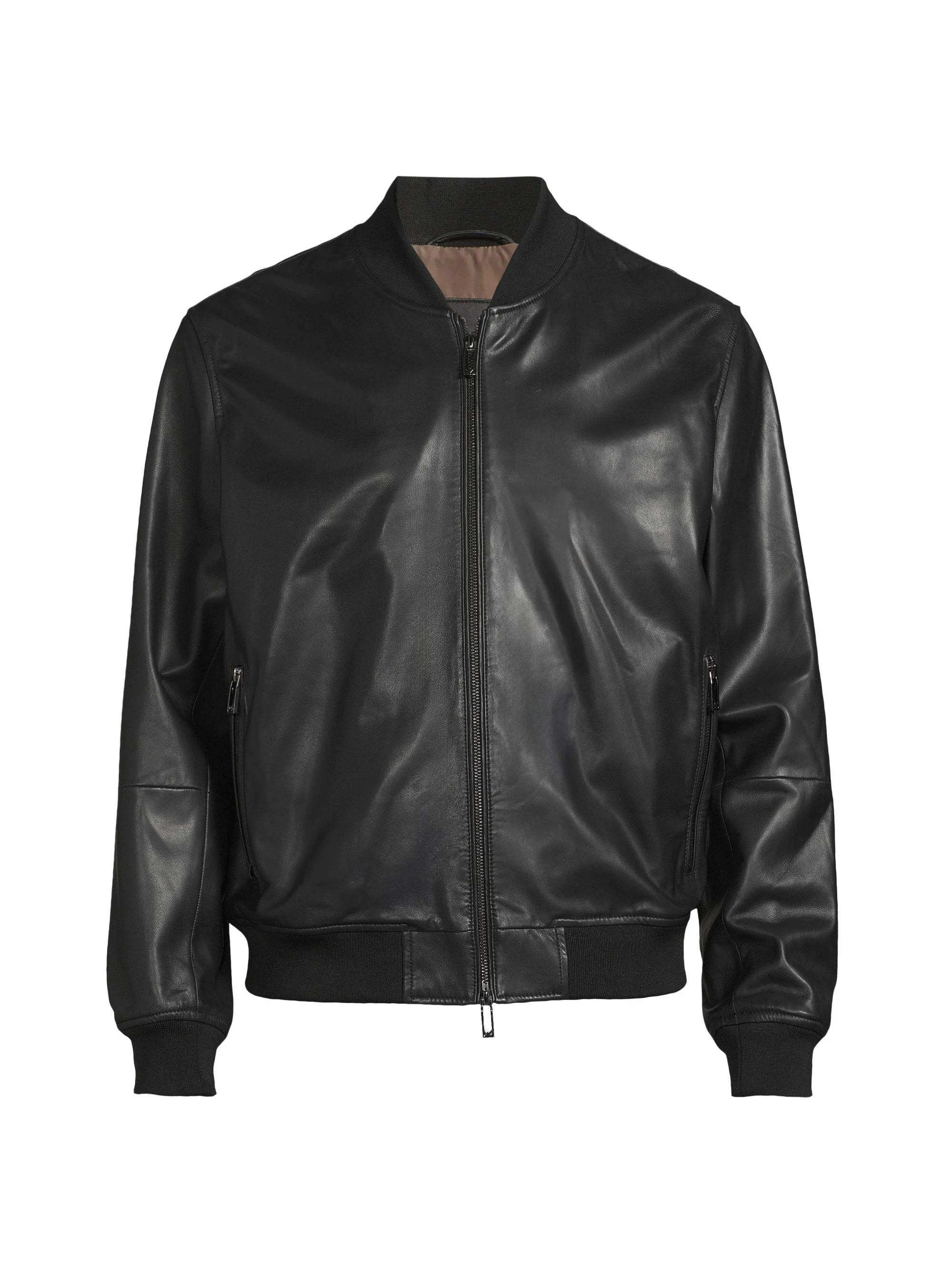 Men's Leather Bomber Jacket - Black - 1