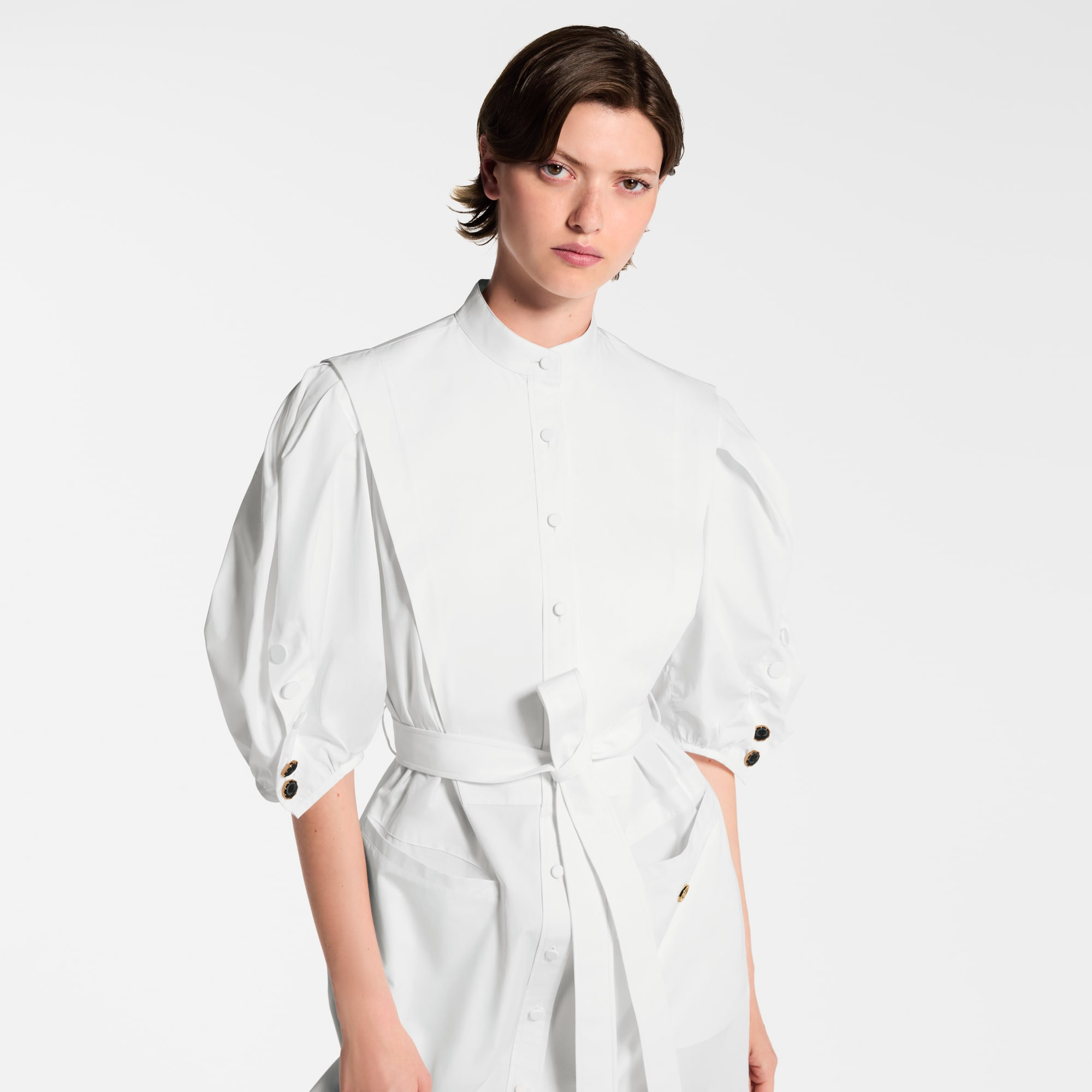 Puff-Sleeve Shirt Dress - 4