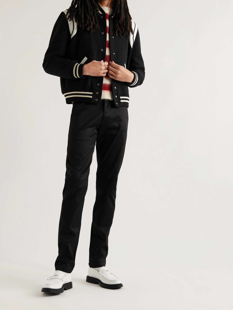SAINT LAURENT Teddy Slim-Fit Leather-Trimmed Wool-Blend Bomber Jacket outlook