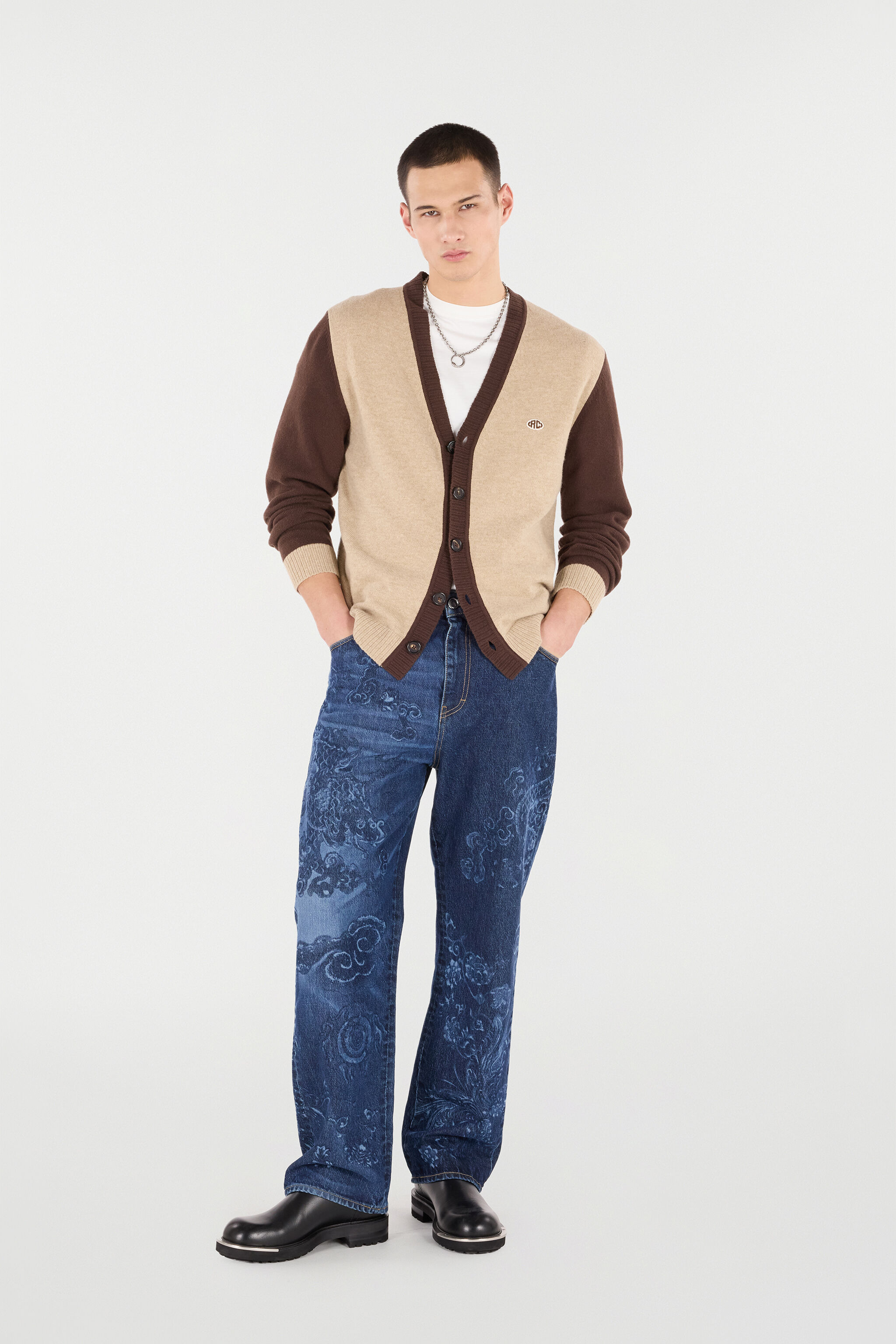Cardigan With RC Monogram Patch - 2