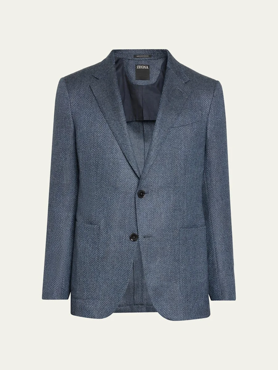 Men's Wool and Cotton Chevron Single-Breasted Sport Coat - 1