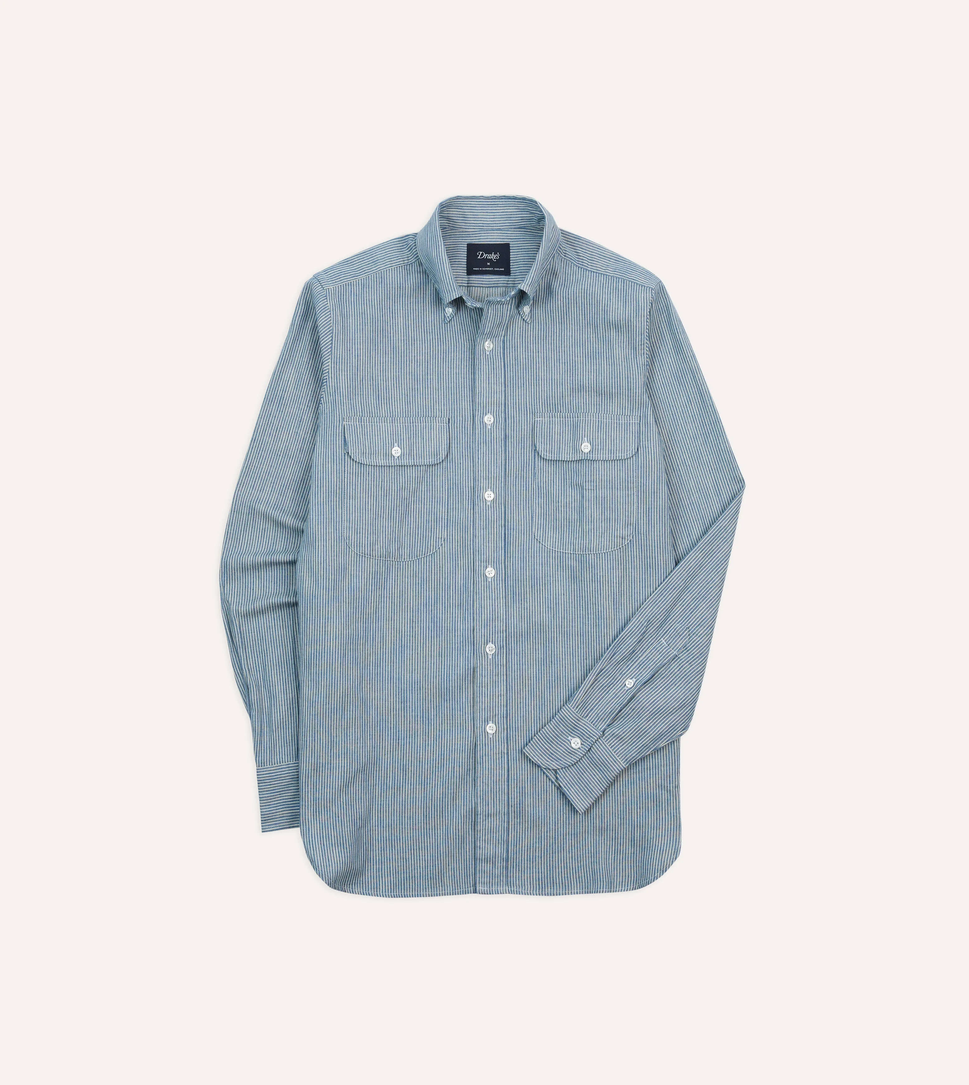Navy Stripe Denim Work Shirt - 1