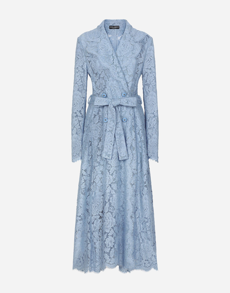 Floral cordonetto lace trench coat with DG logo 1